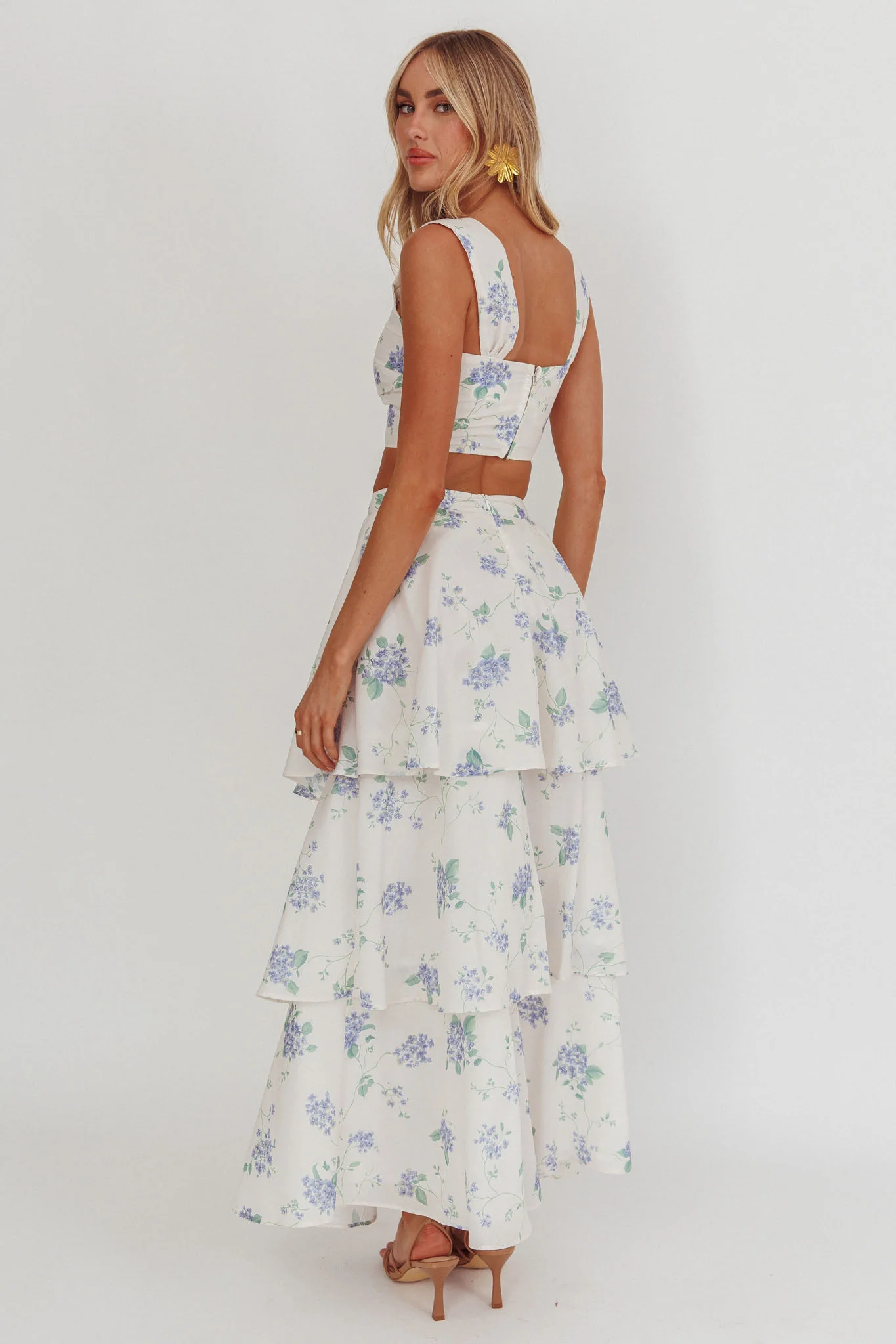 Dixon Tiered Maxi Skirt Floral Beige