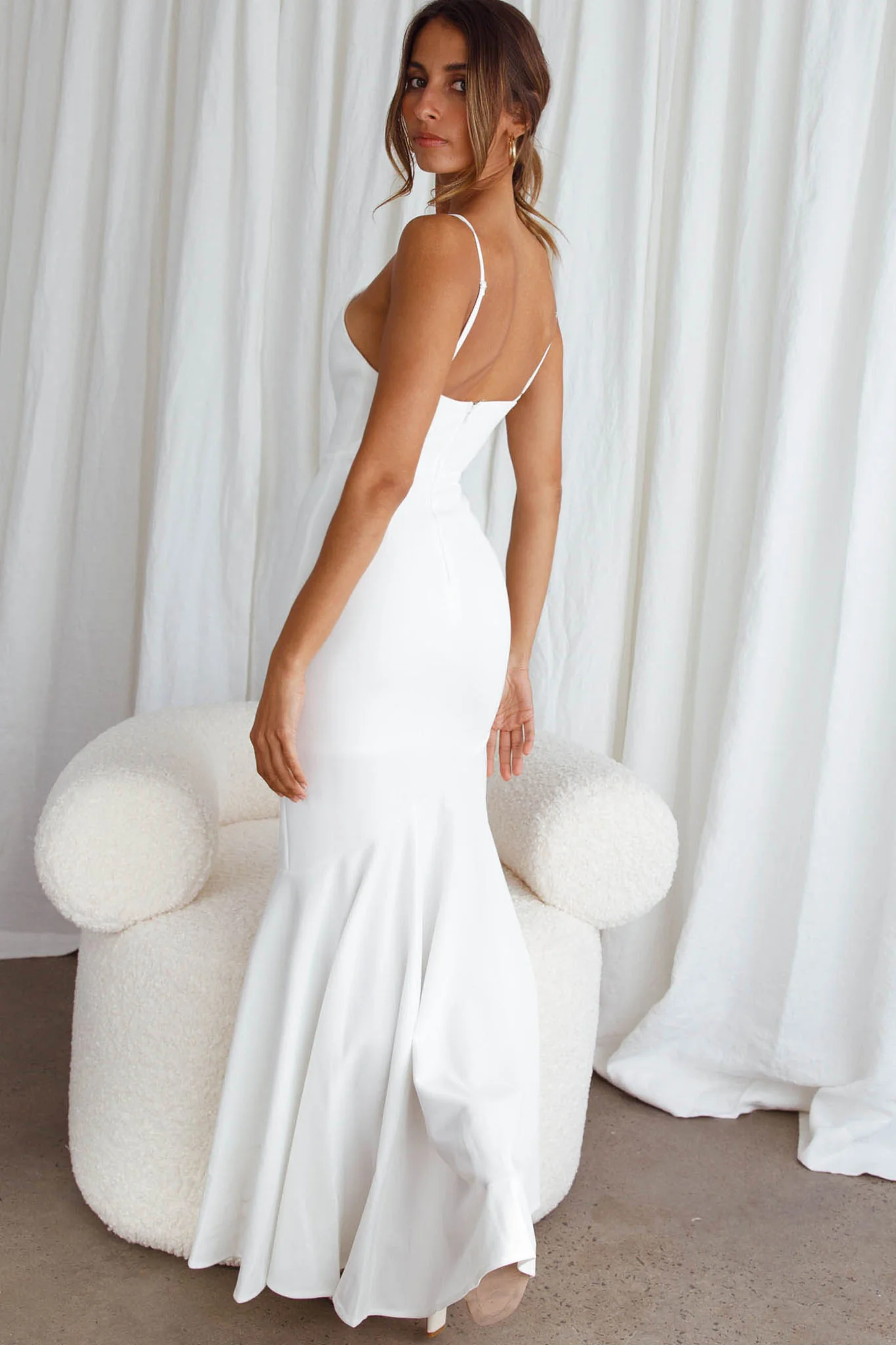 Darlene Front Split Flounce Hem Maxi Dress White