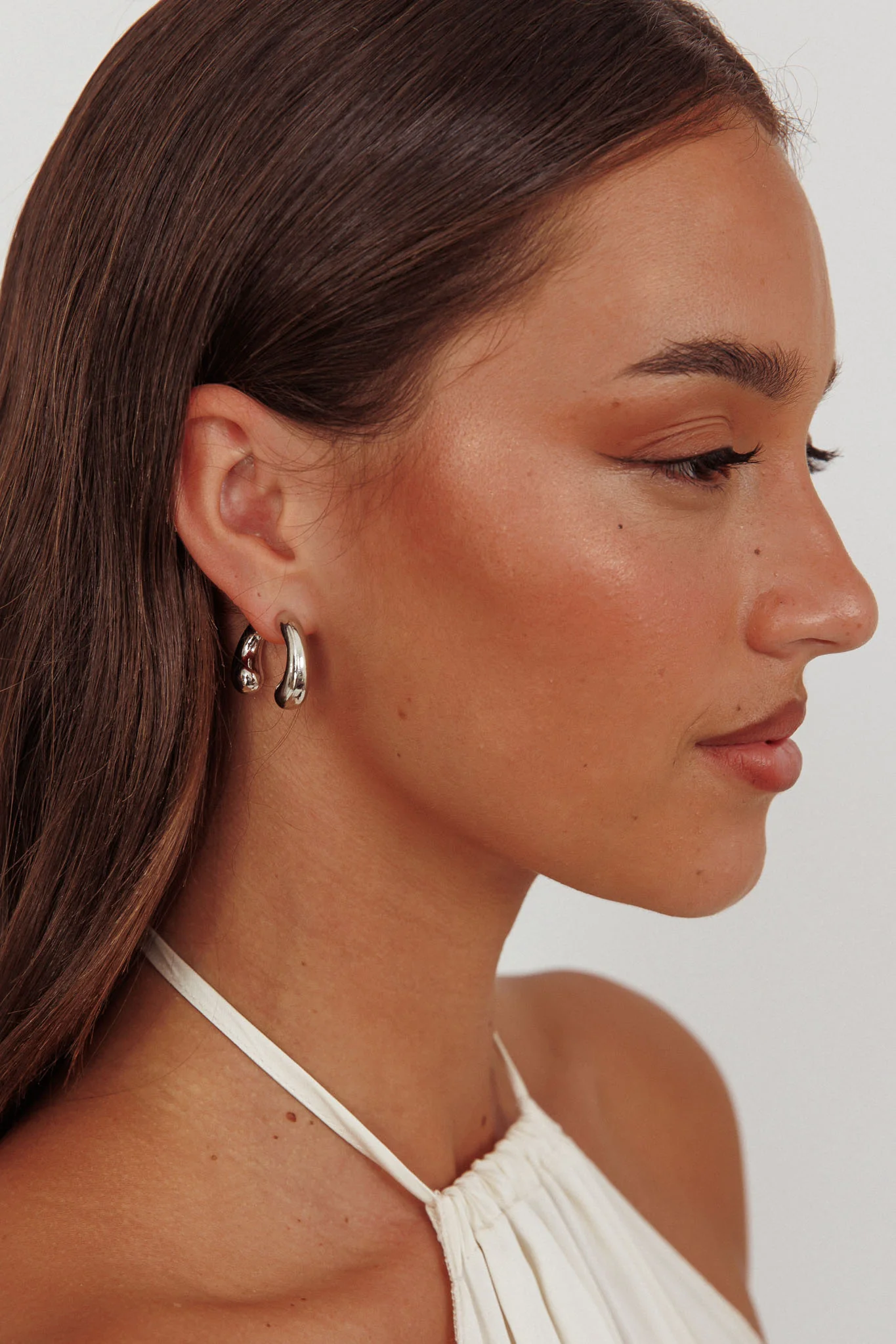 Chiara Half Hoop Stud Earrings Dark Silver