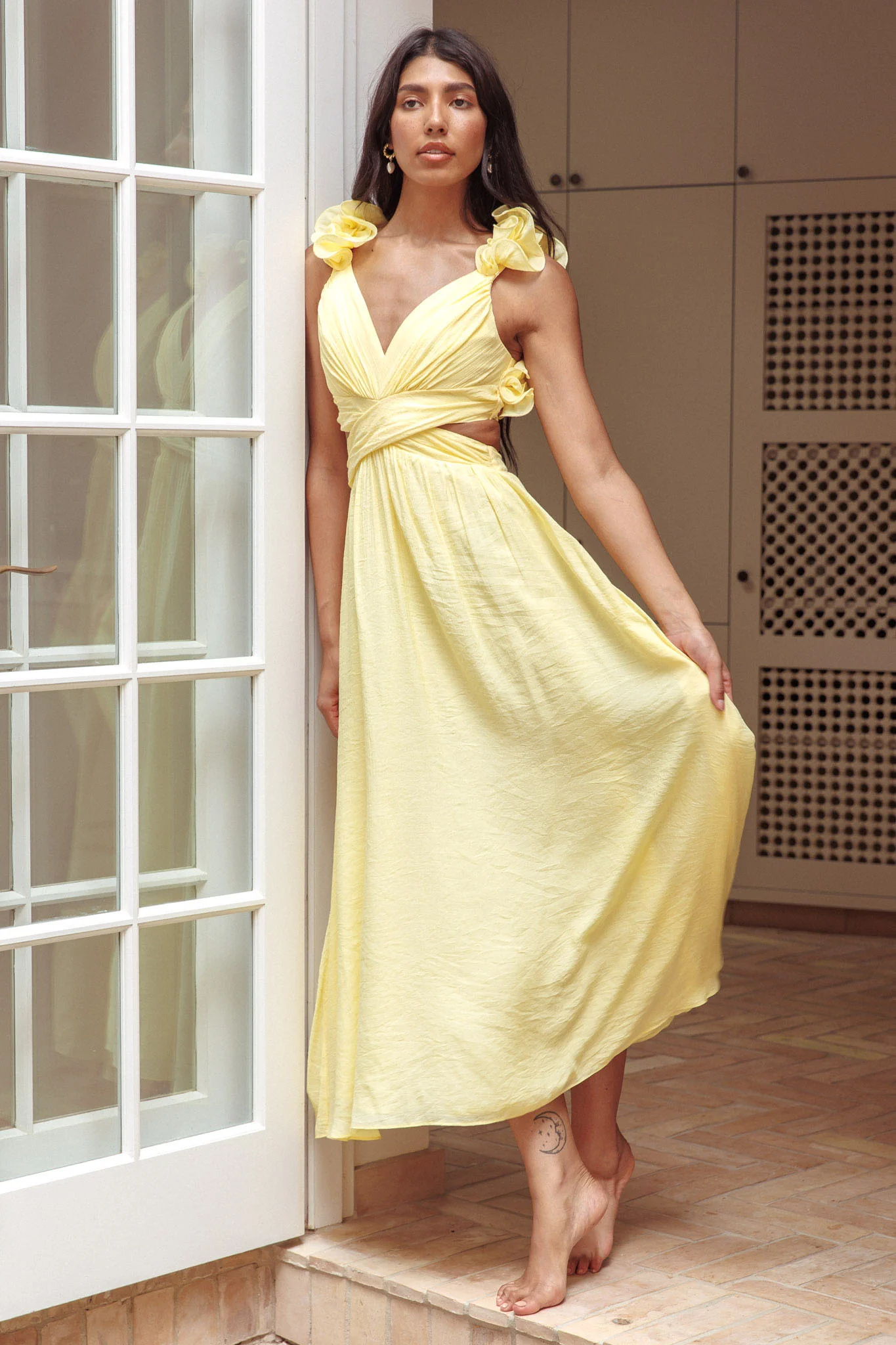 Madara Laced Back Ruffle Dress Yellow