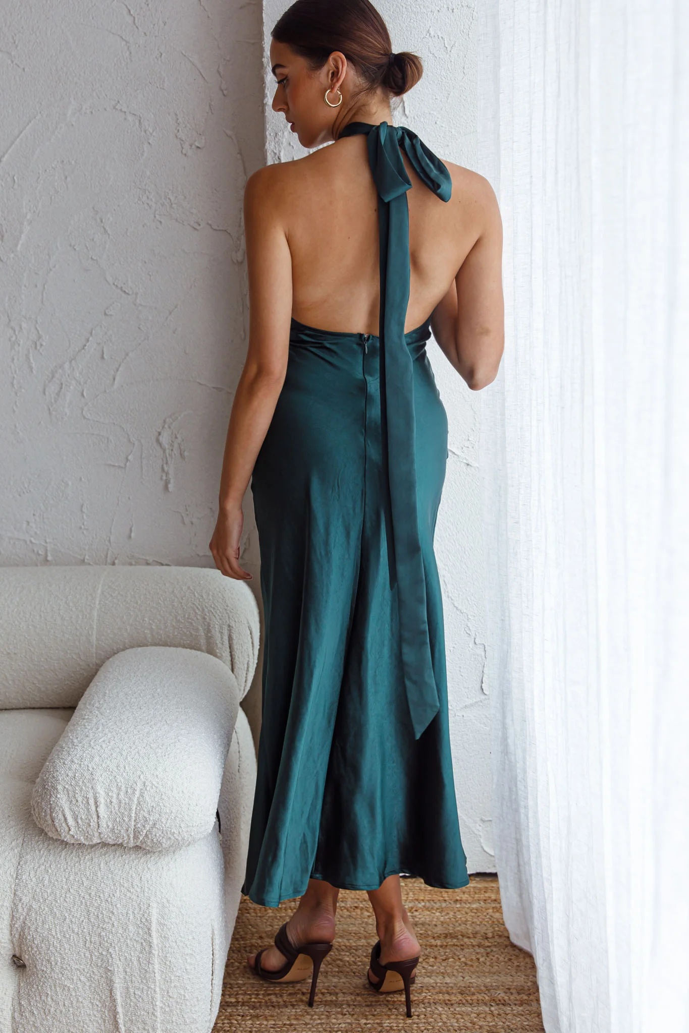 Te Amo Halterneck Open Back Midi Dress Forest Green