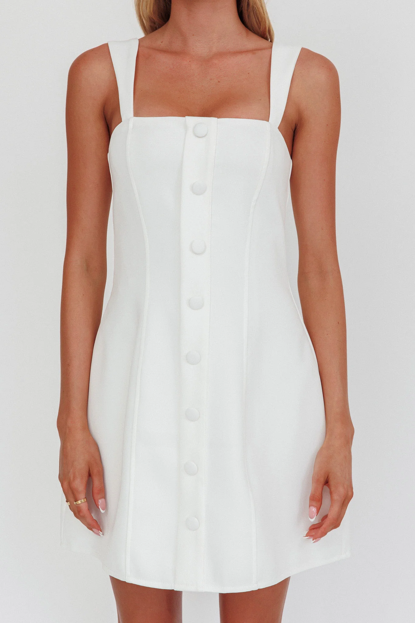 Stealing Sunshine Faux Button Front Mini Dress White