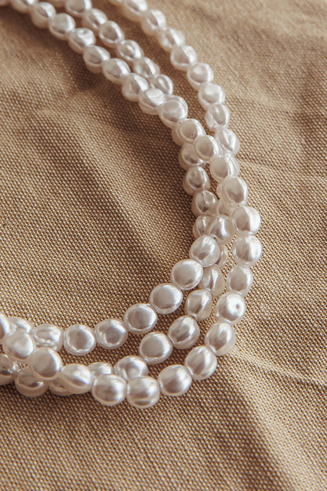 Roxanne Three Strand Baroque Necklace Pearl