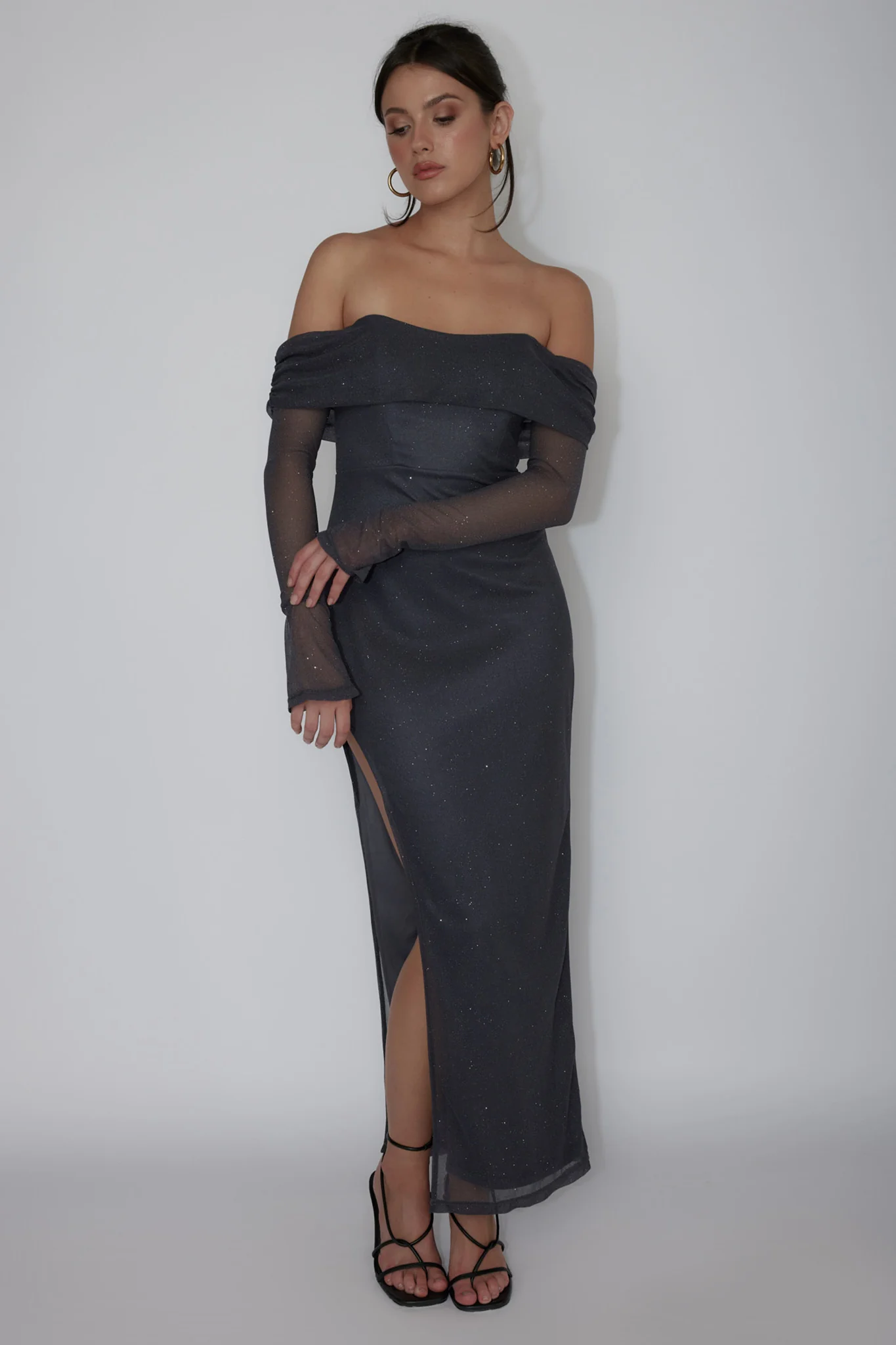 Martinez Off-Shoulder Midi Dress Slate Blue