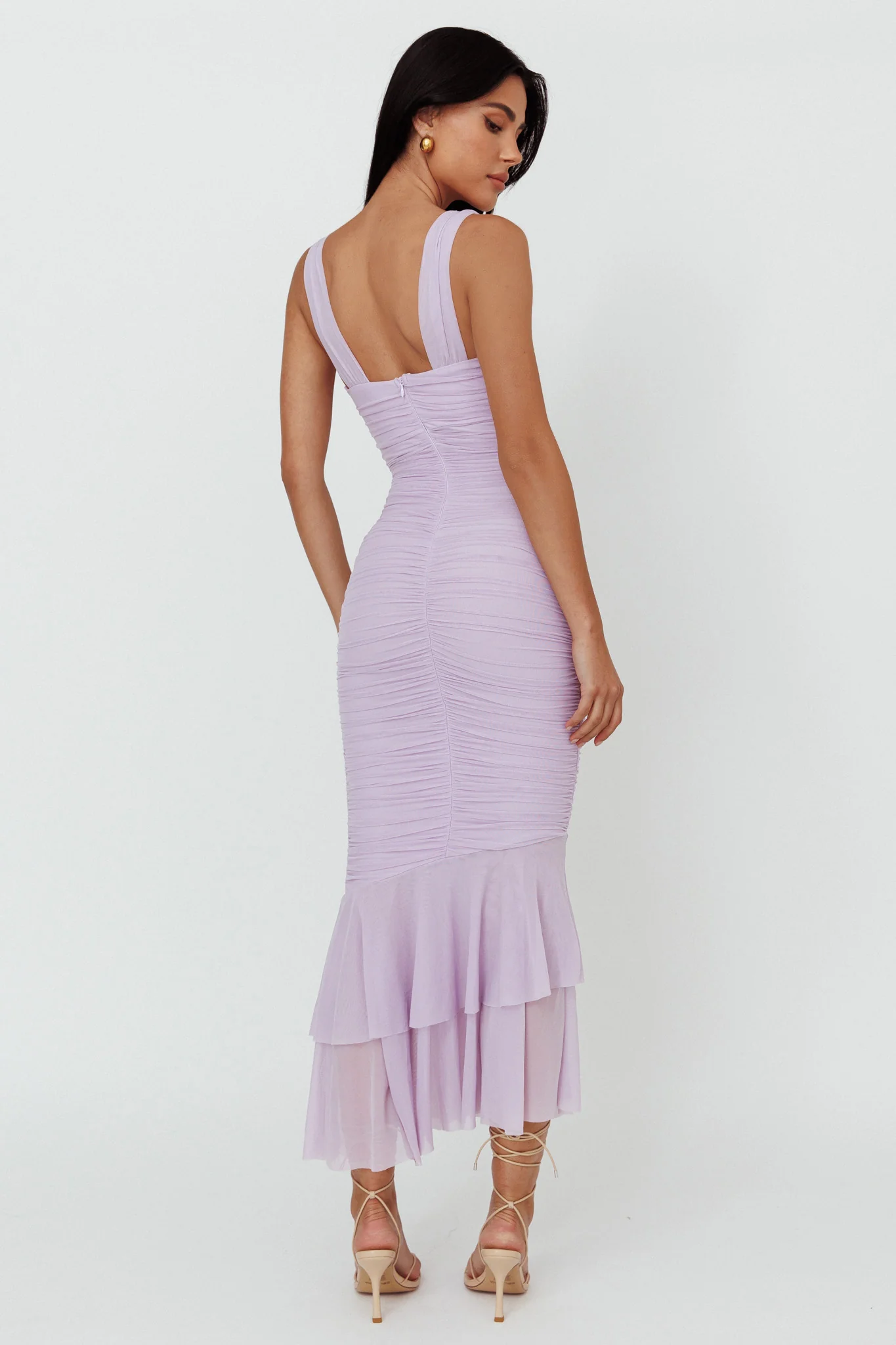 Nadia Ruched Fishtail Maxi Dress Lilac