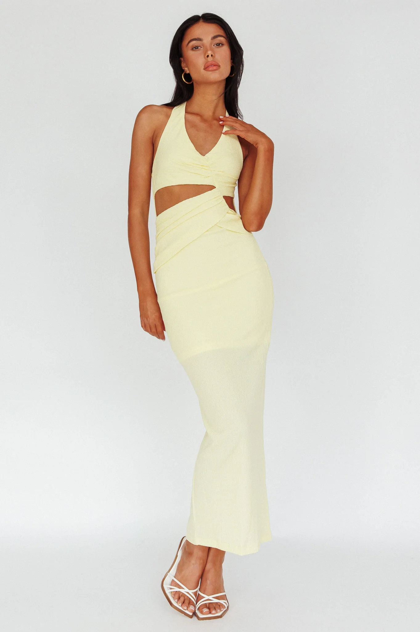 Giulia Cut-out Ribbed Halterneck Midi Dress Butter