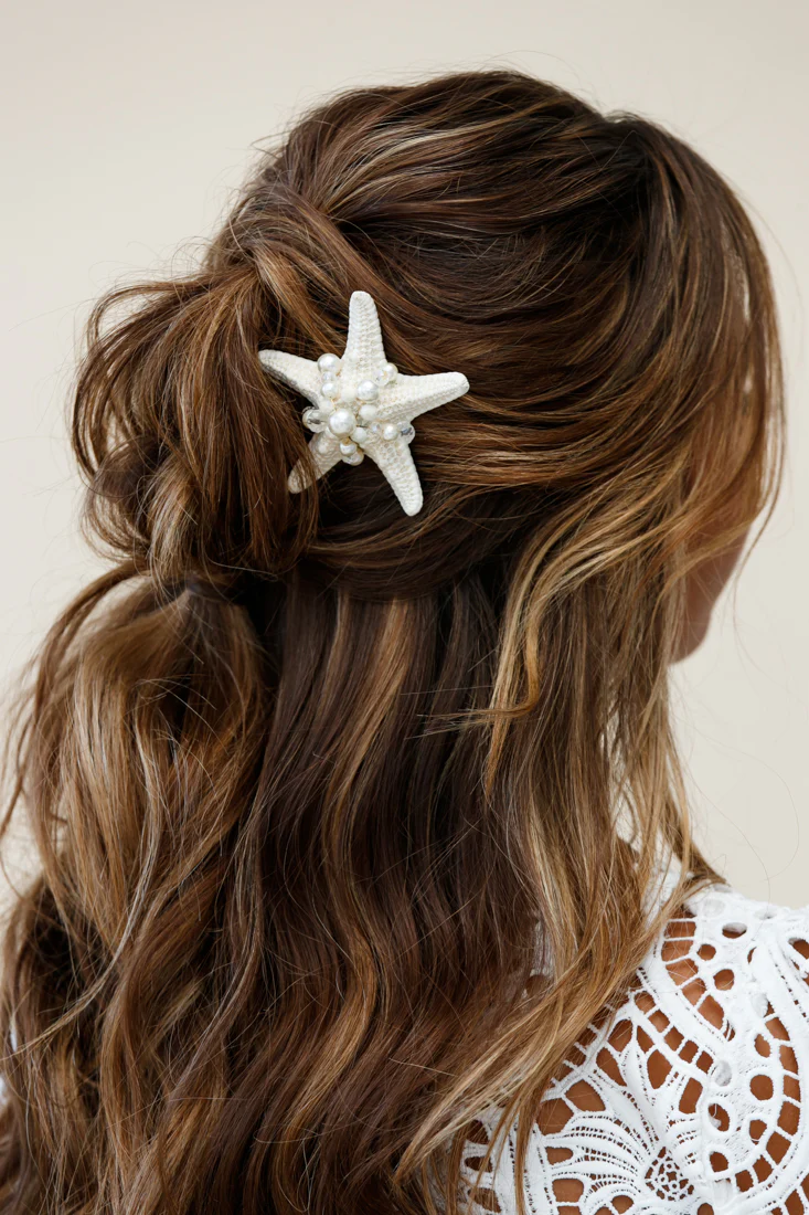 Rae Pearl Accent Starfish Clip White
