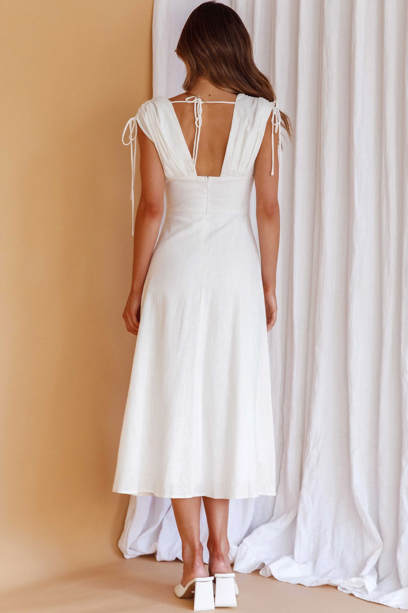 Cape Cod Drawstring Accent Midi Dress White