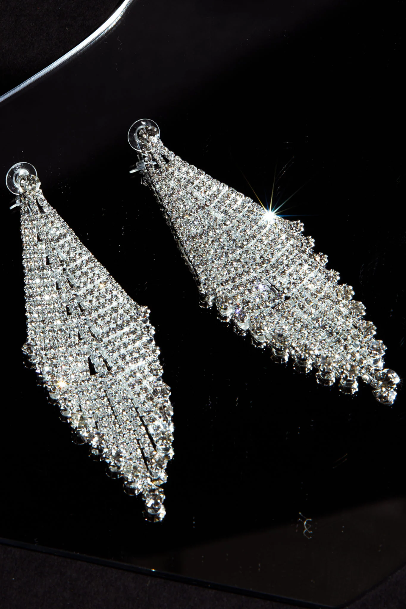 Rani Diamante Tassel Earrings Silver