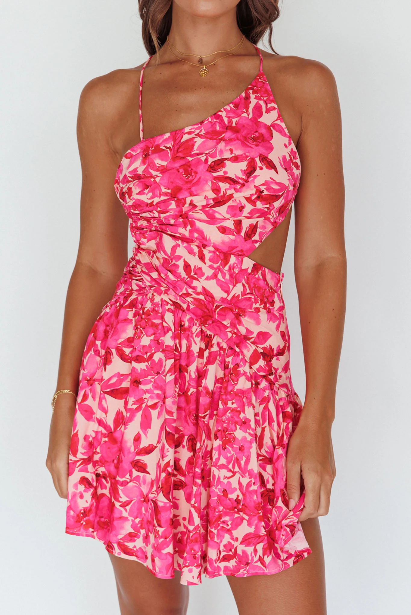 Destination Open Back Mini Dress Floral Pink