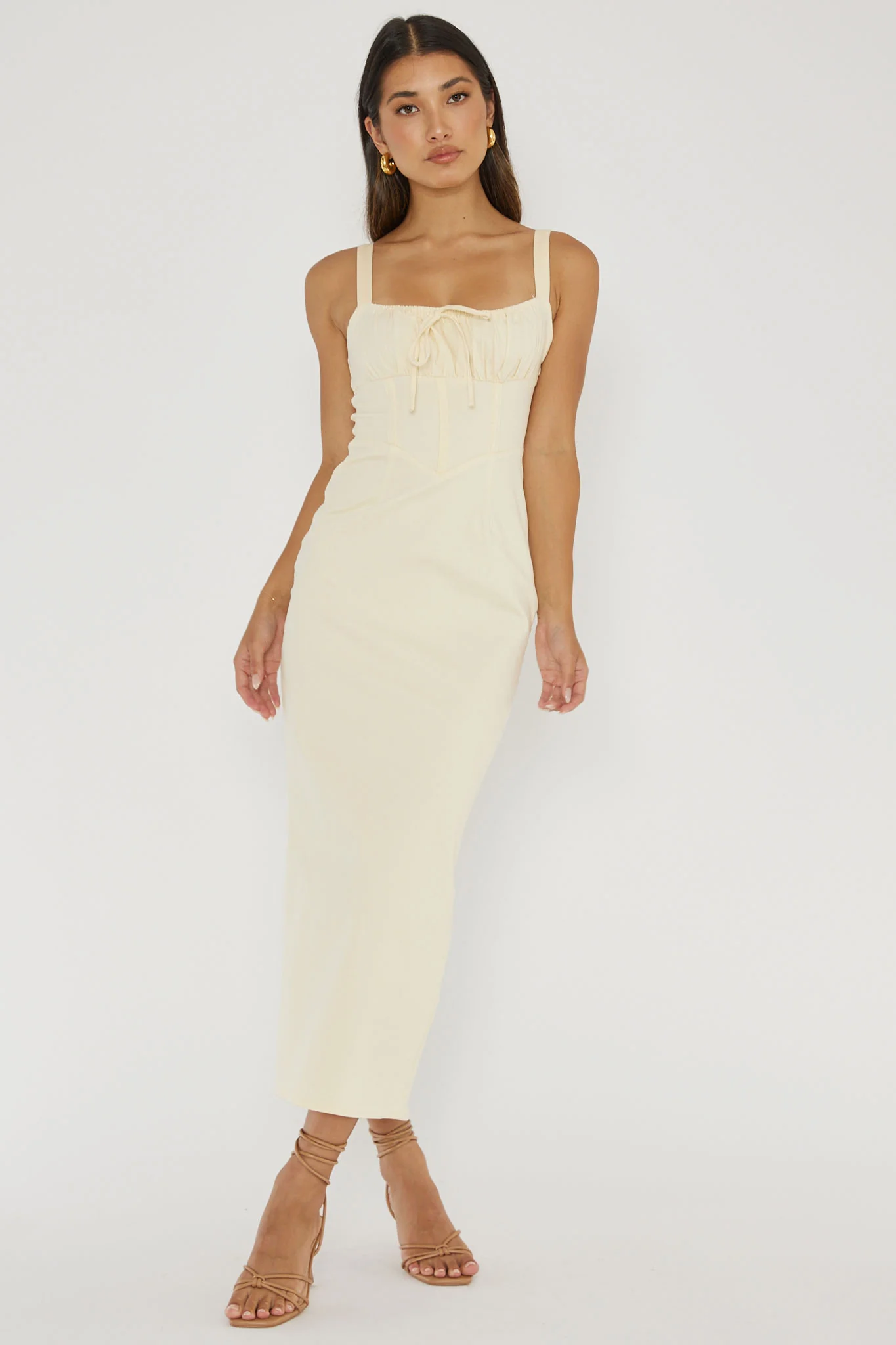 Sweet Pea Tied Bust Midi Dress Butter
