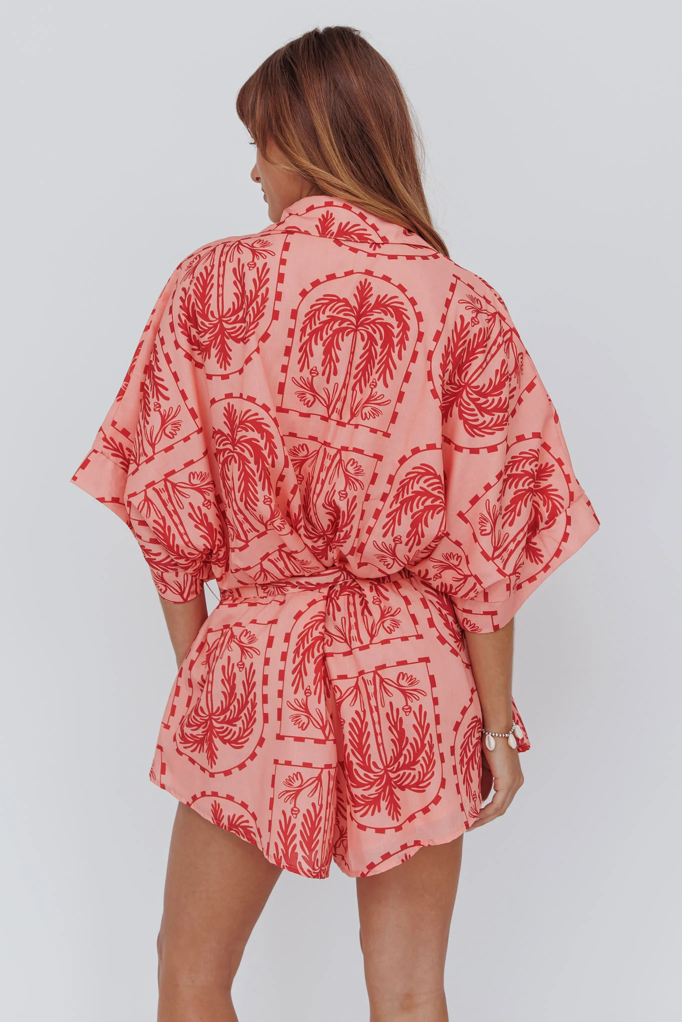 Daytona Beach Button-Up Romper Print Peach