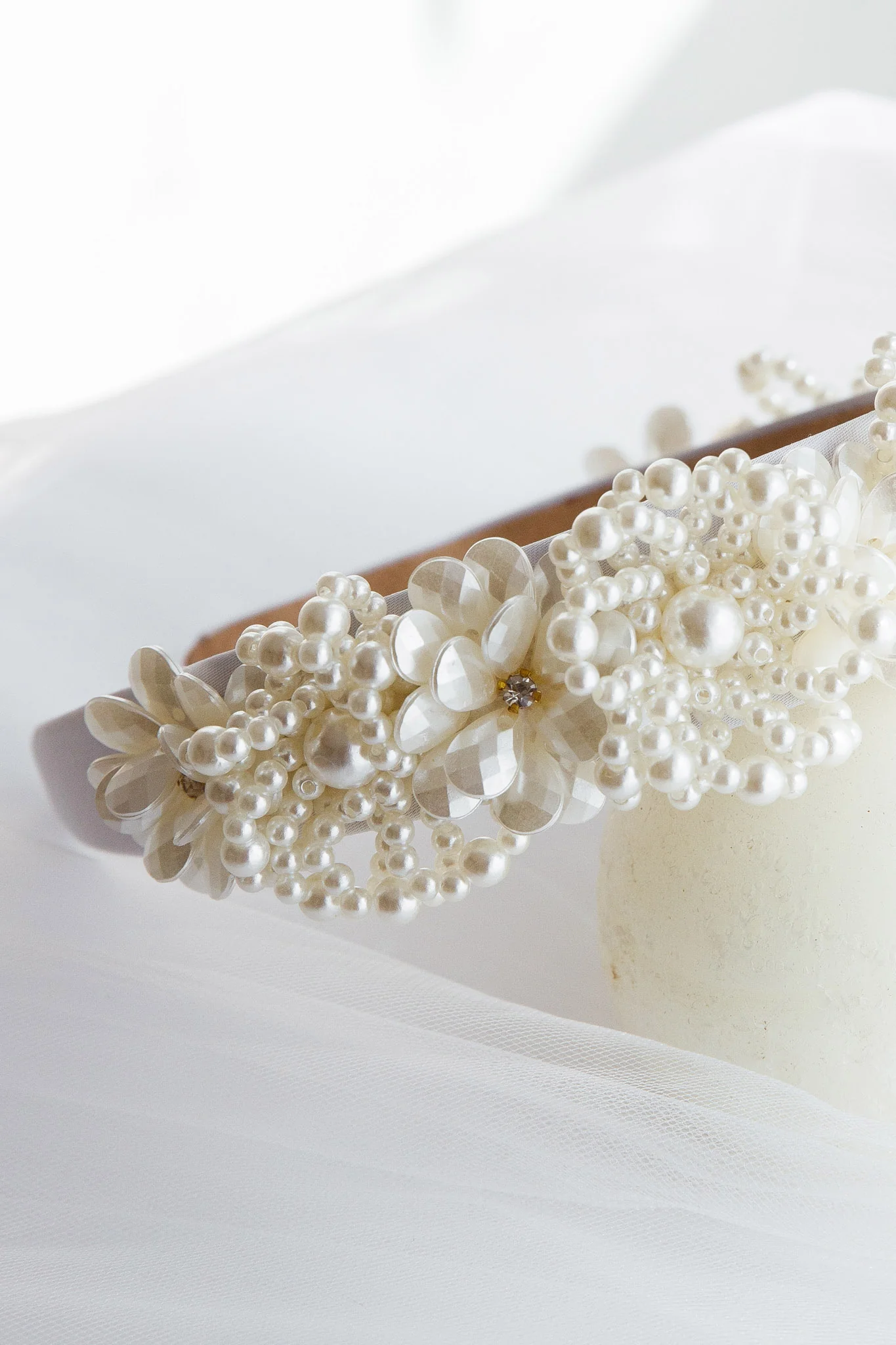Floral Pearl Wide Headband White