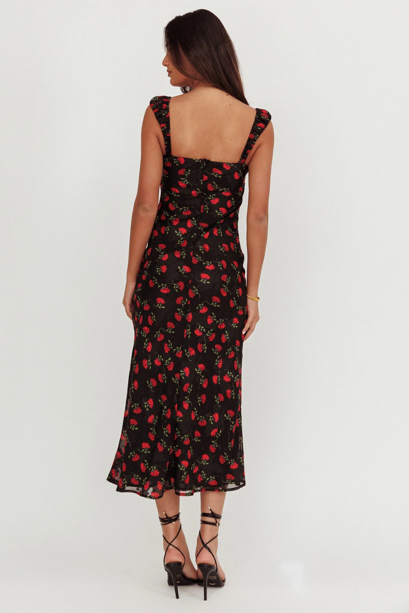 Femme Belle Ribbon Trim Maxi Dress Floral Black
