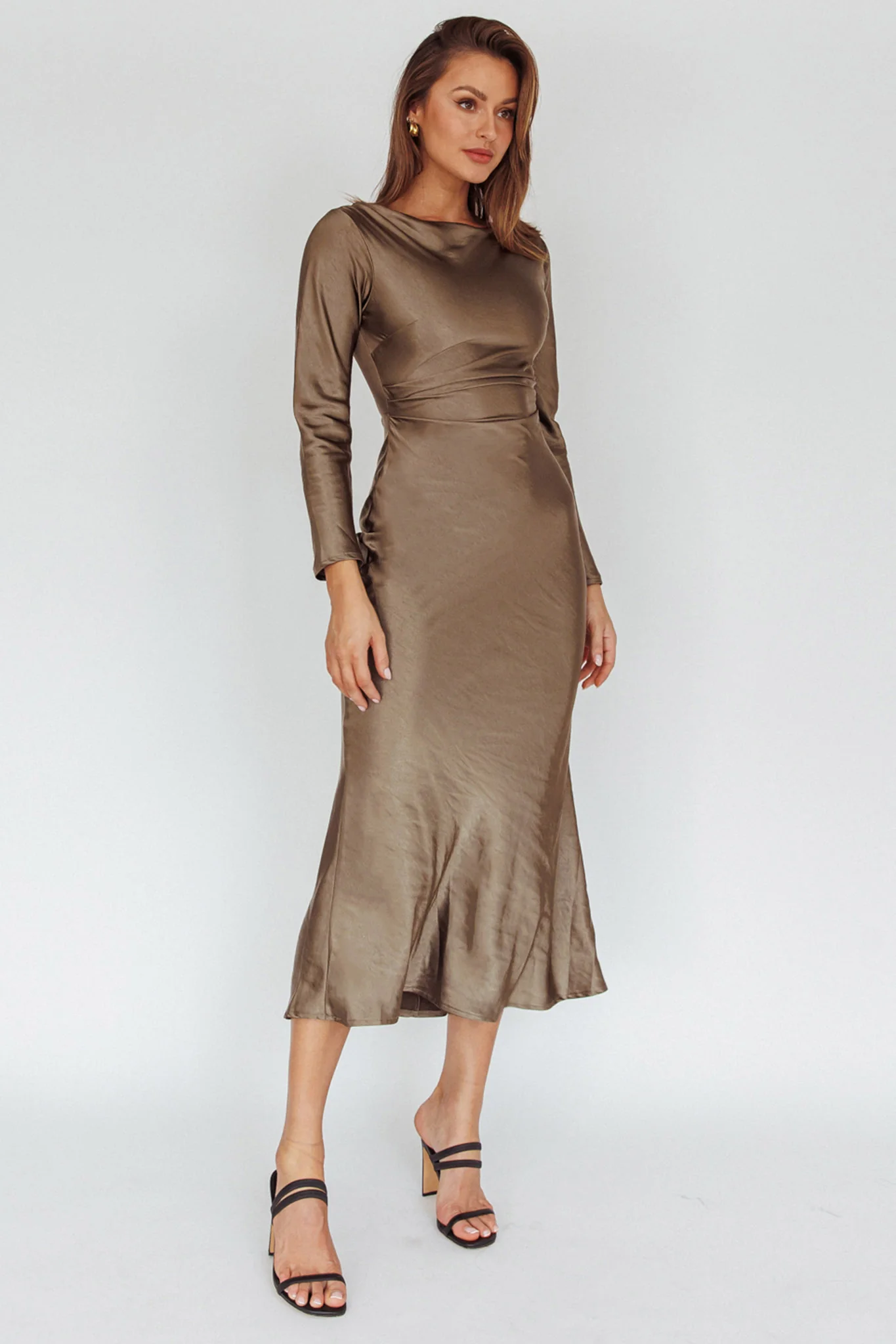 Loveland Cowl Back Midi Dress Olive