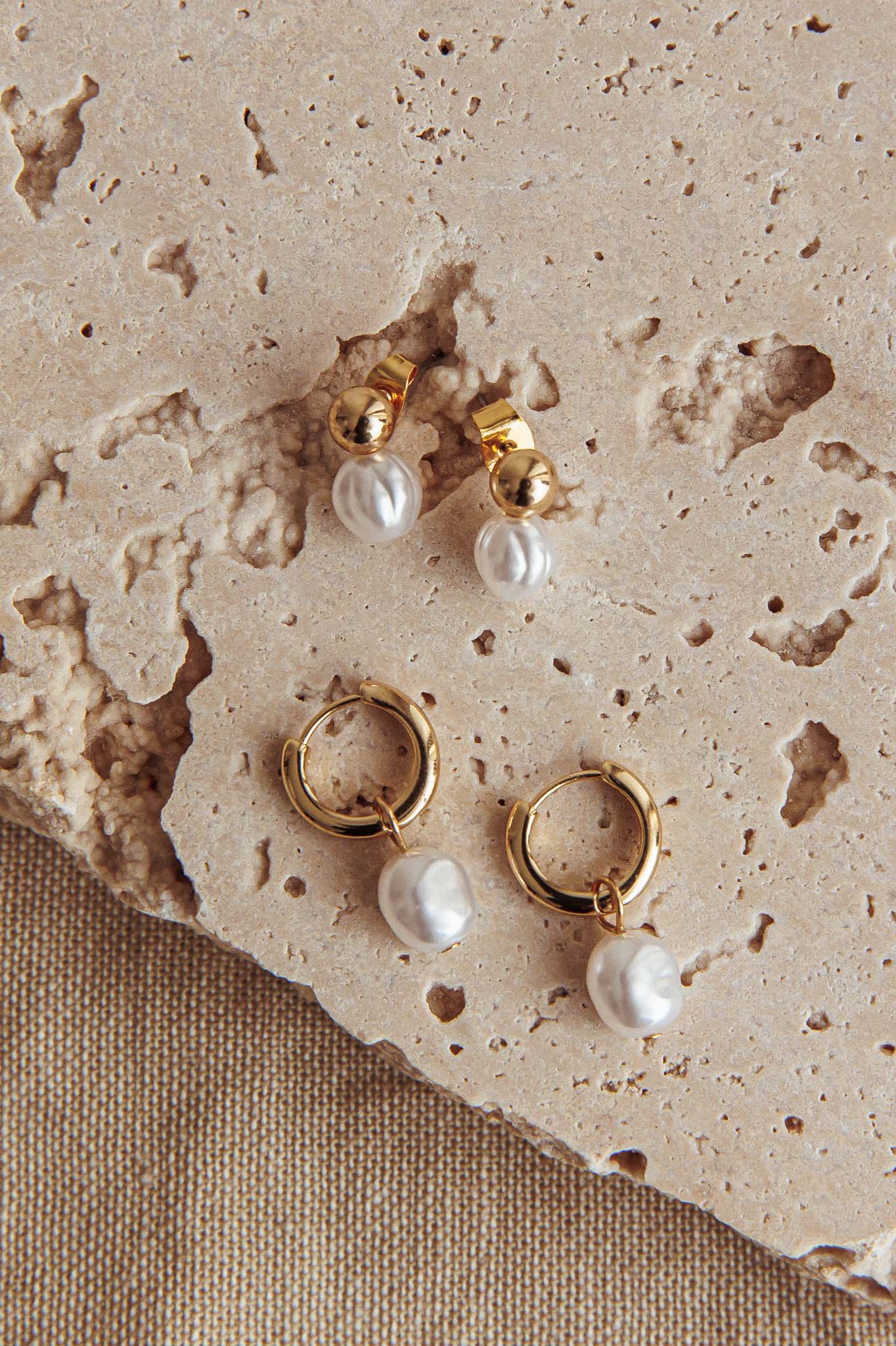 Isadore Hoop And Stud Earrings Set Gold Pearl