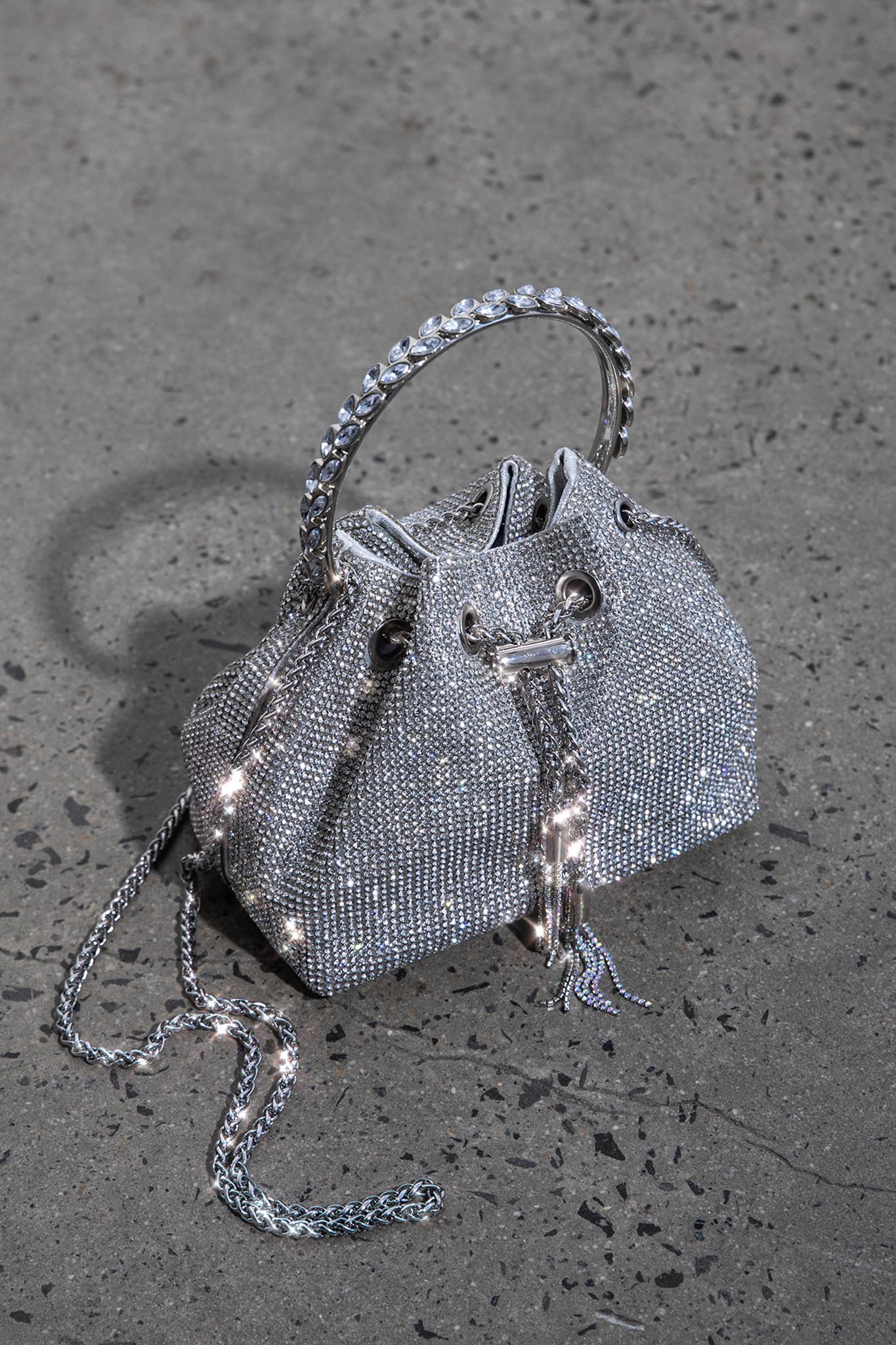 Hannah Diamante Bucket Bag Silver