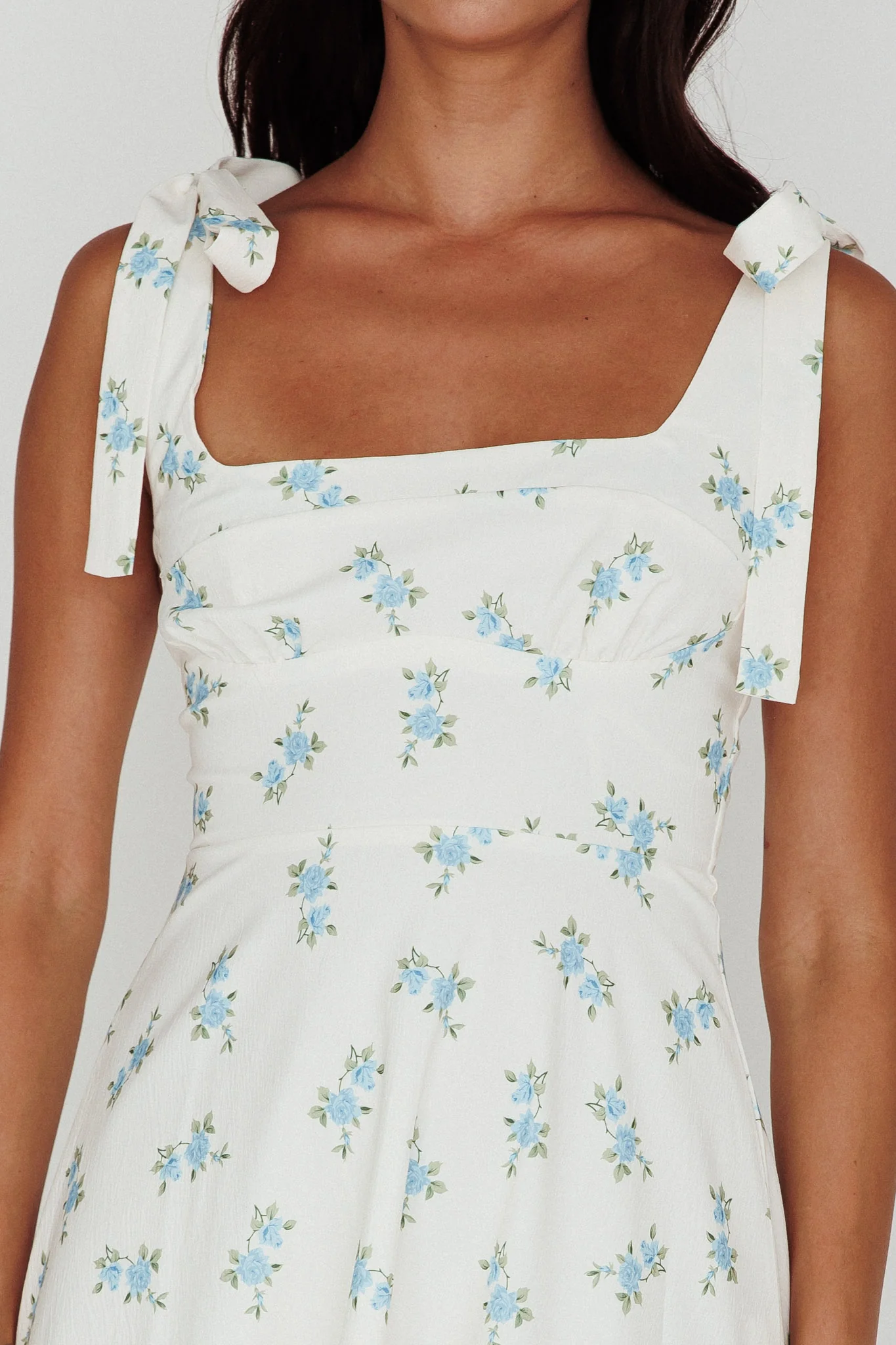 Mathilda Tied Shoulder Midi Dress Blue Floral