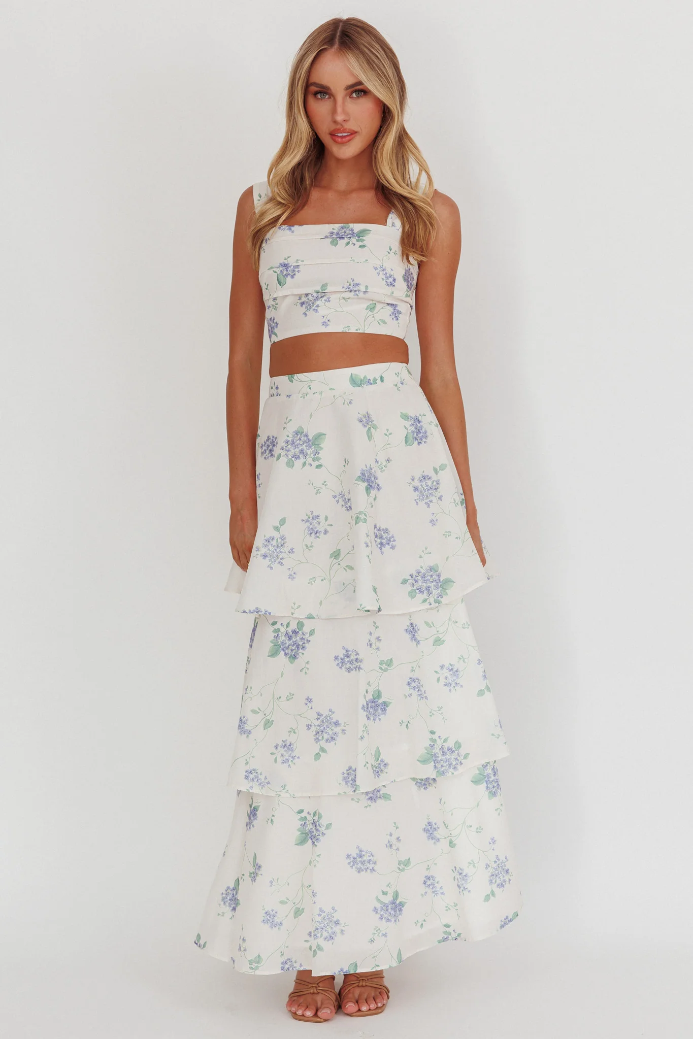 Dixon Tiered Maxi Skirt Floral Beige