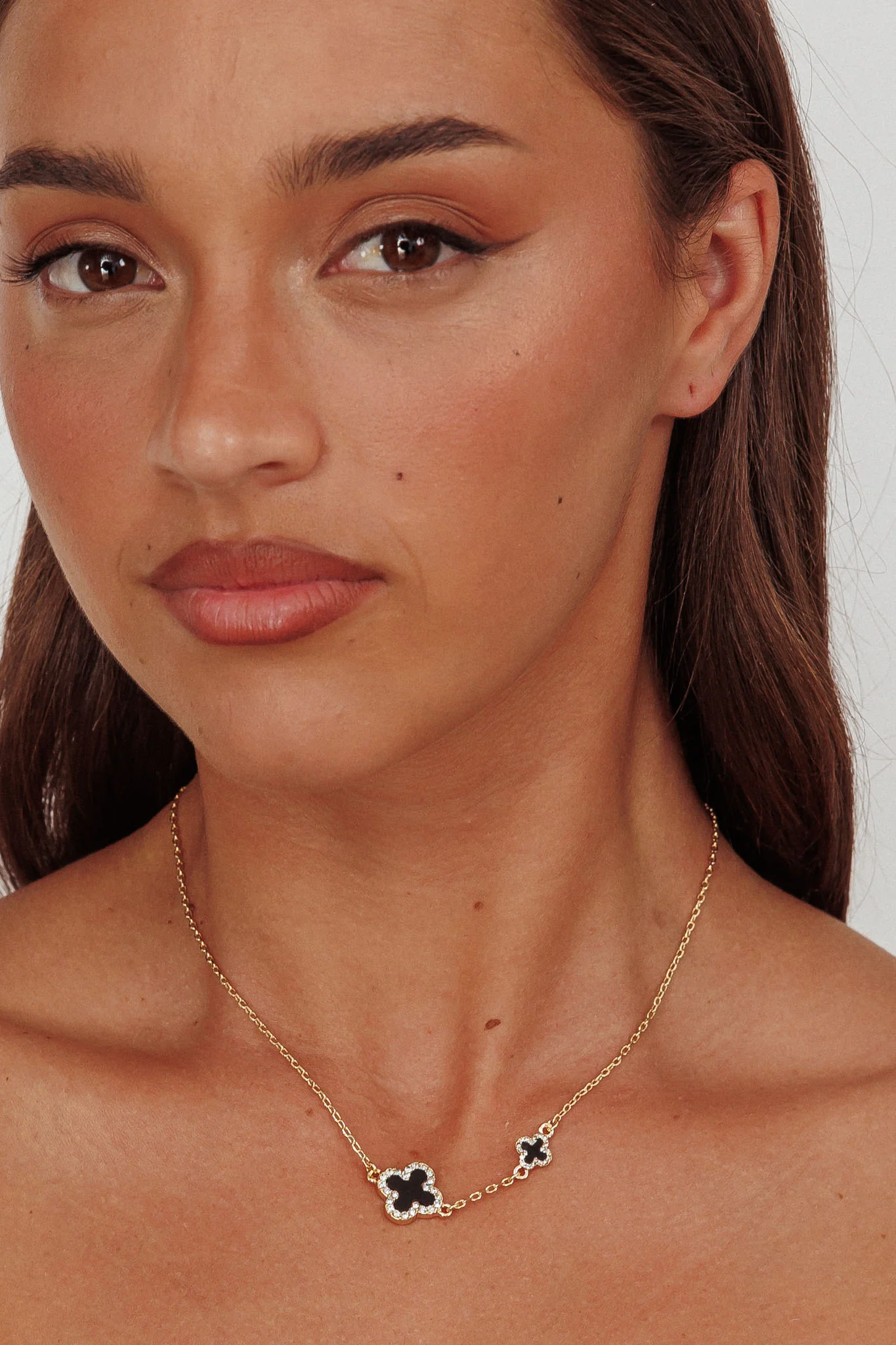 Kristin Four-Leaf Clover Necklace Gold Black