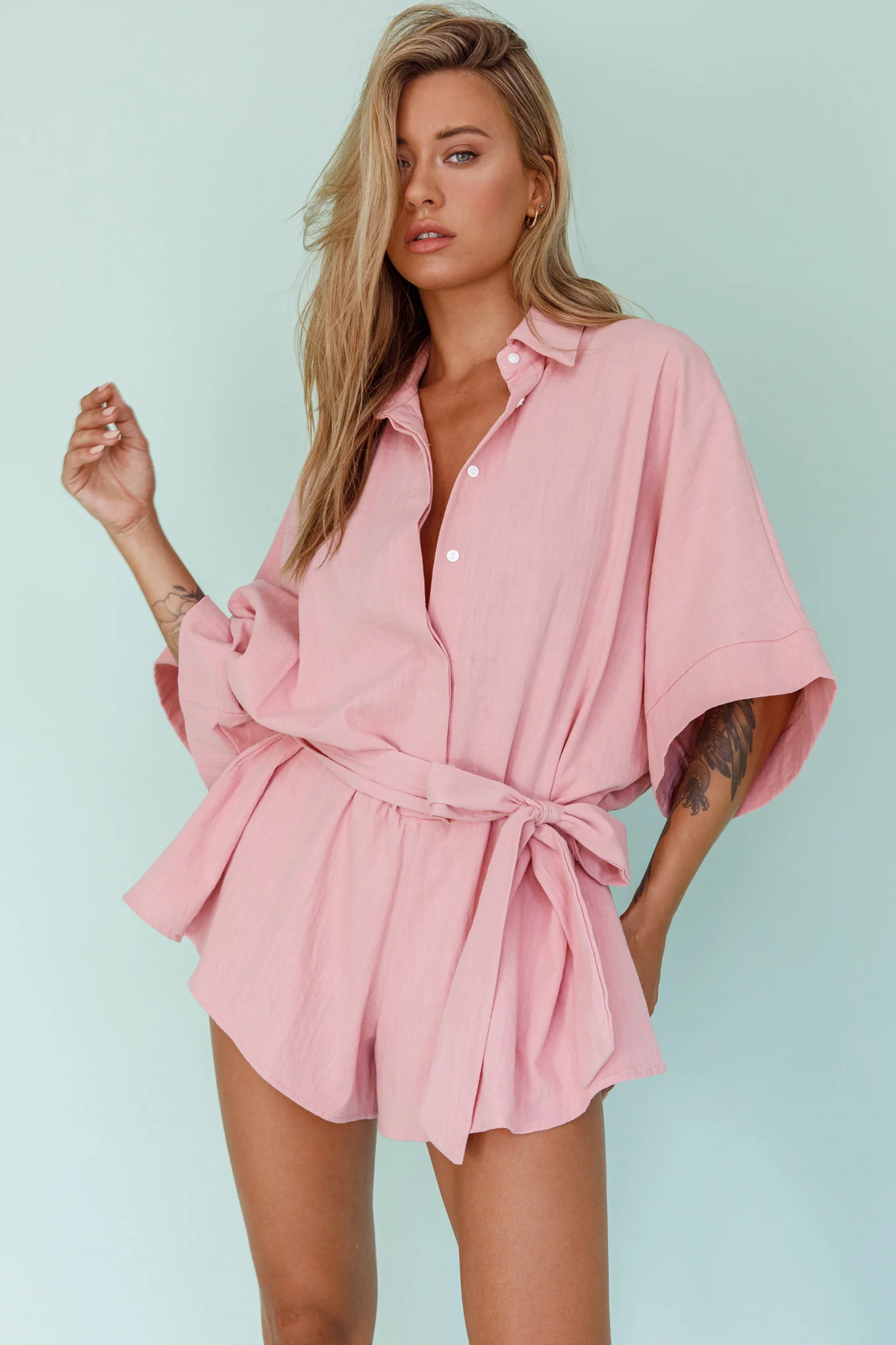 Daytona Beach Button-Up Romper Pink