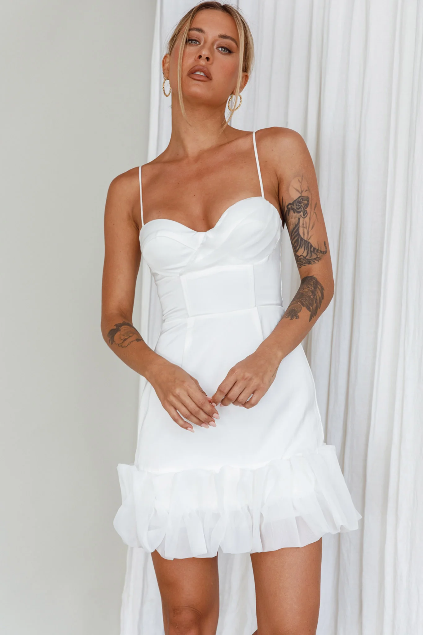 Buona Sera Hem Decoration Mini Dress White