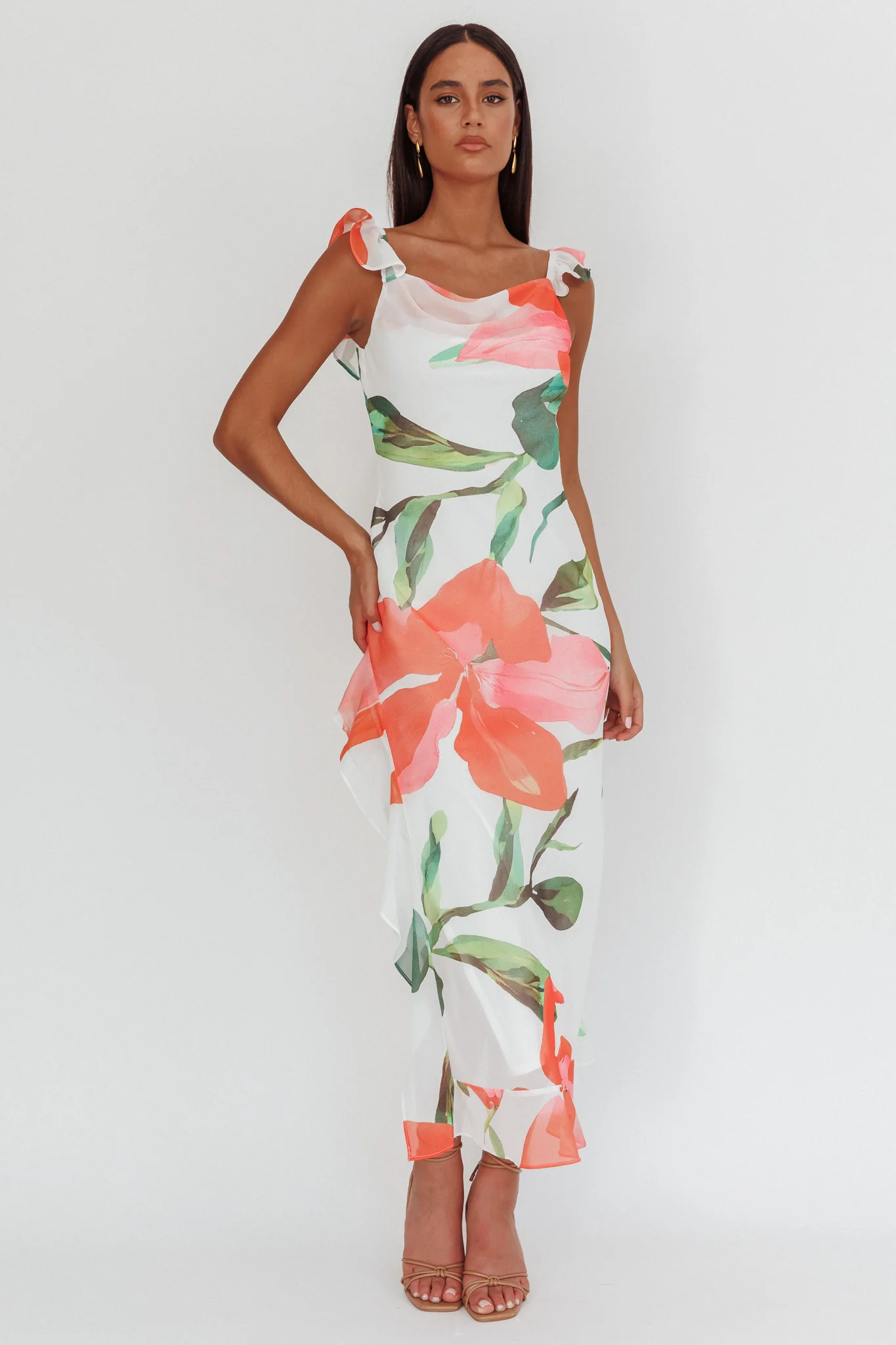 Loula Ruffle Strap Maxi Dress Floral Red