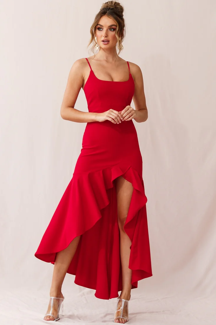 Emoji Asymmetrical Hemline Dress Red