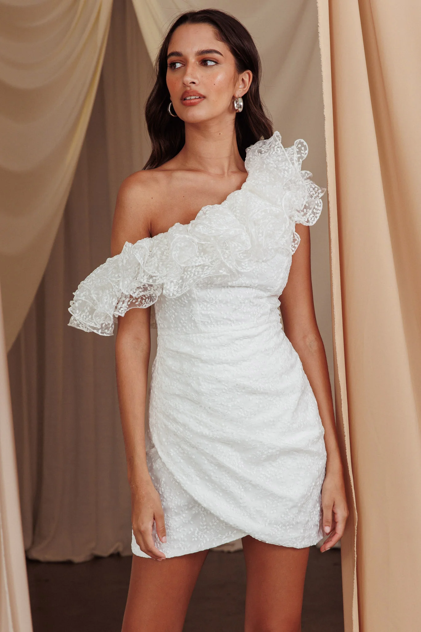 Hollyn One-Shoulder Ruffle Mini Dress White