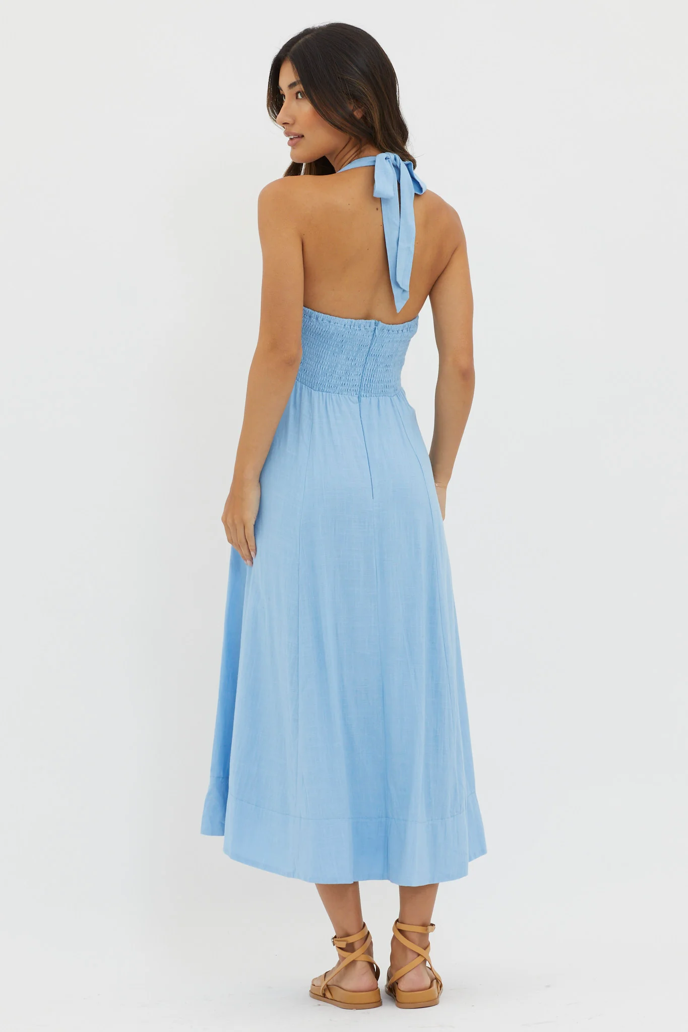 Marybeth Halterneck Midi Dress Blue