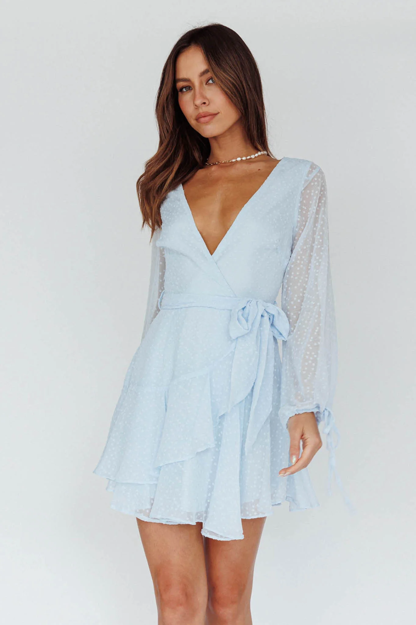 Sheri Hail Spot Chiffon Dress Blue