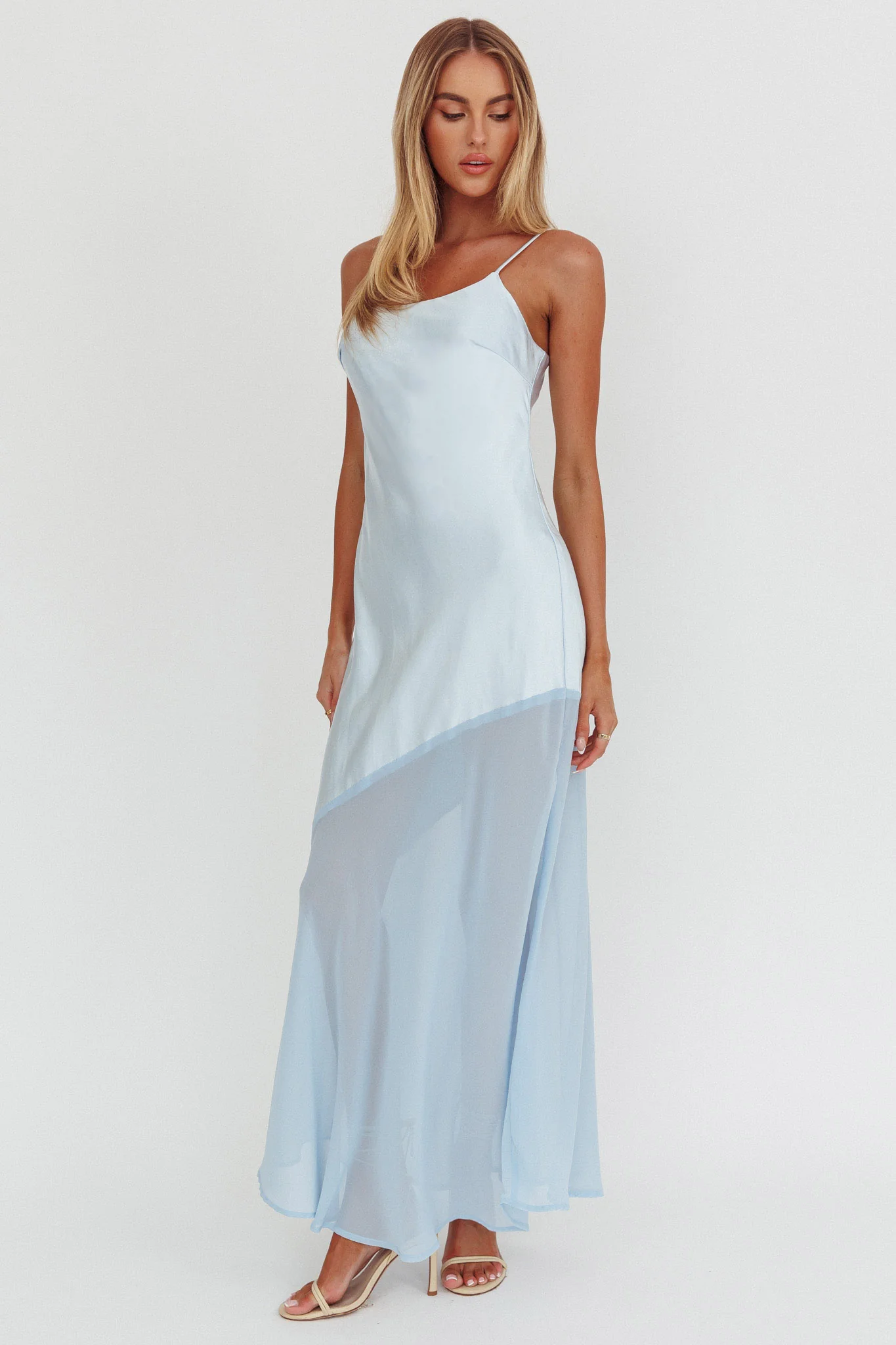 Gilded Dream Chiffon Hem Maxi Dress Baby Blue