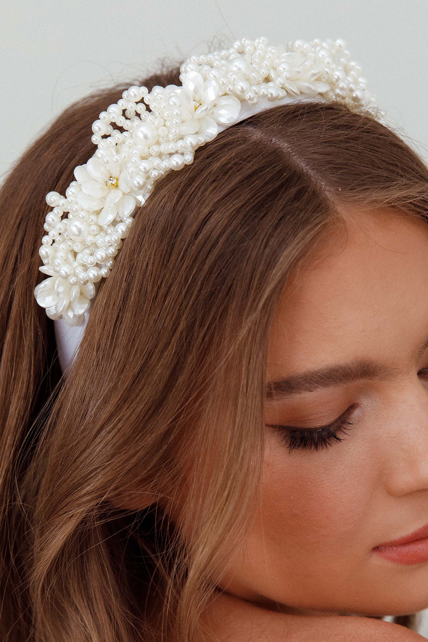 Floral Pearl Wide Headband White