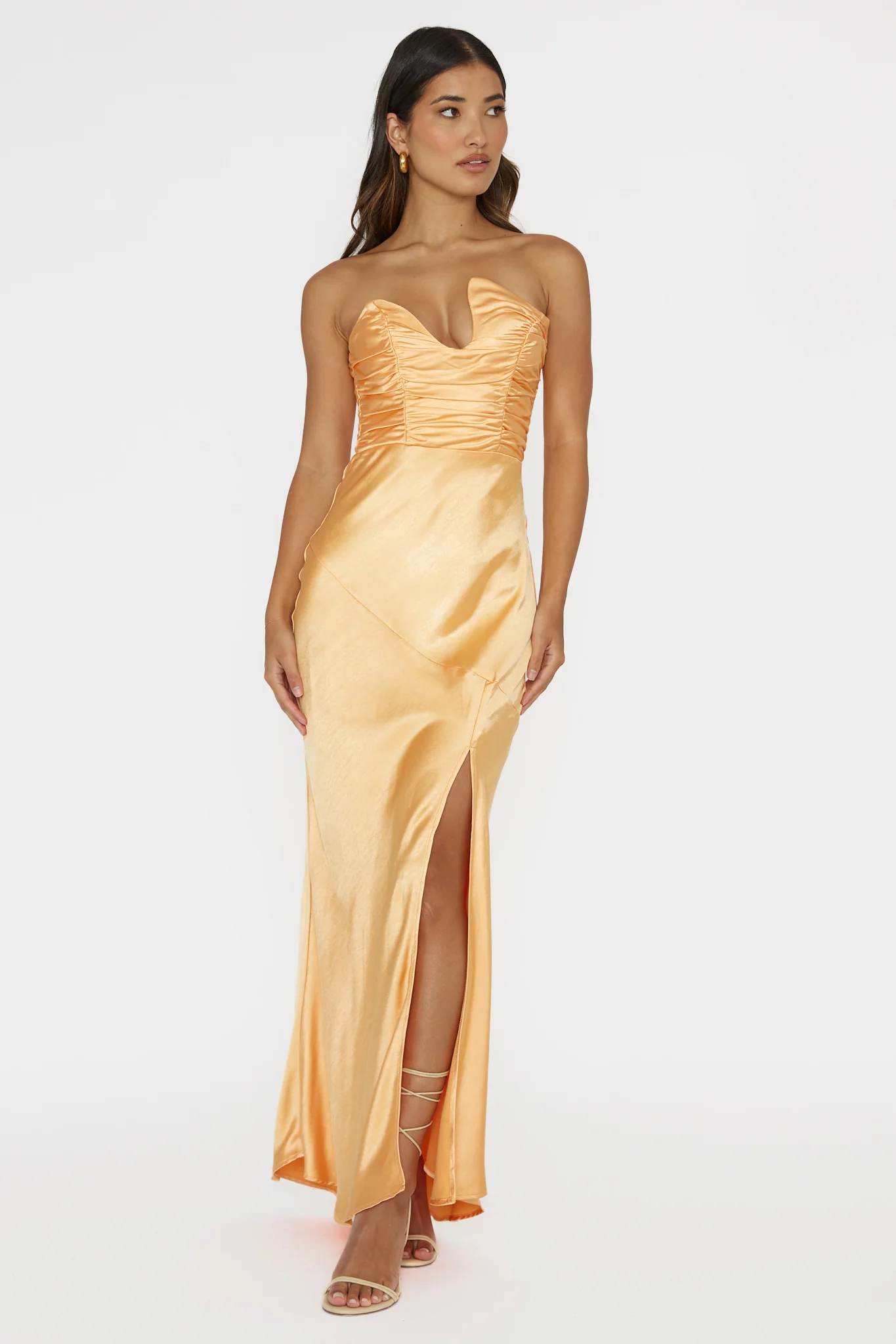 Blaise Asymmetric Neckline Maxi Dress Apricot