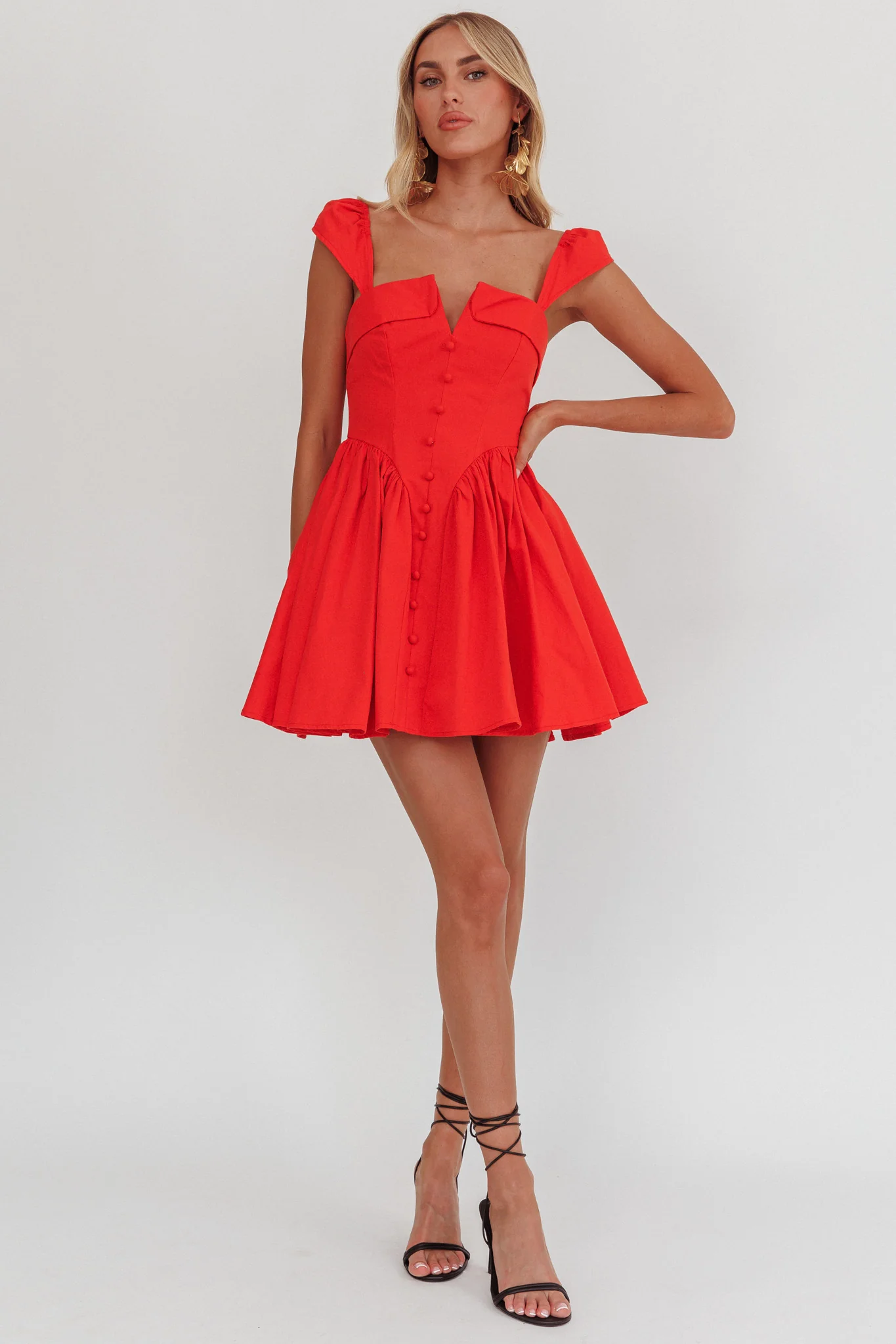 Morning Meadows Button Front Mini Dress Red
