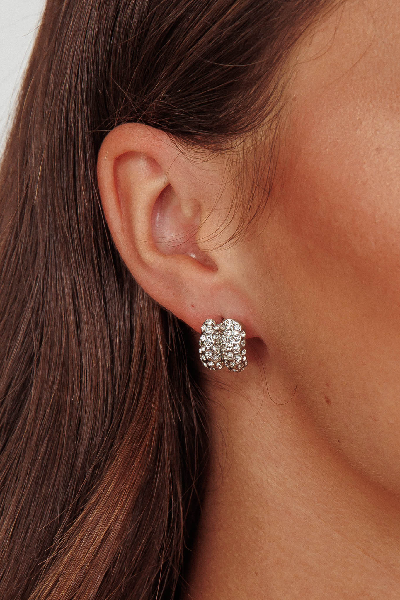 Eliza Pave Earrings Silver Diamante