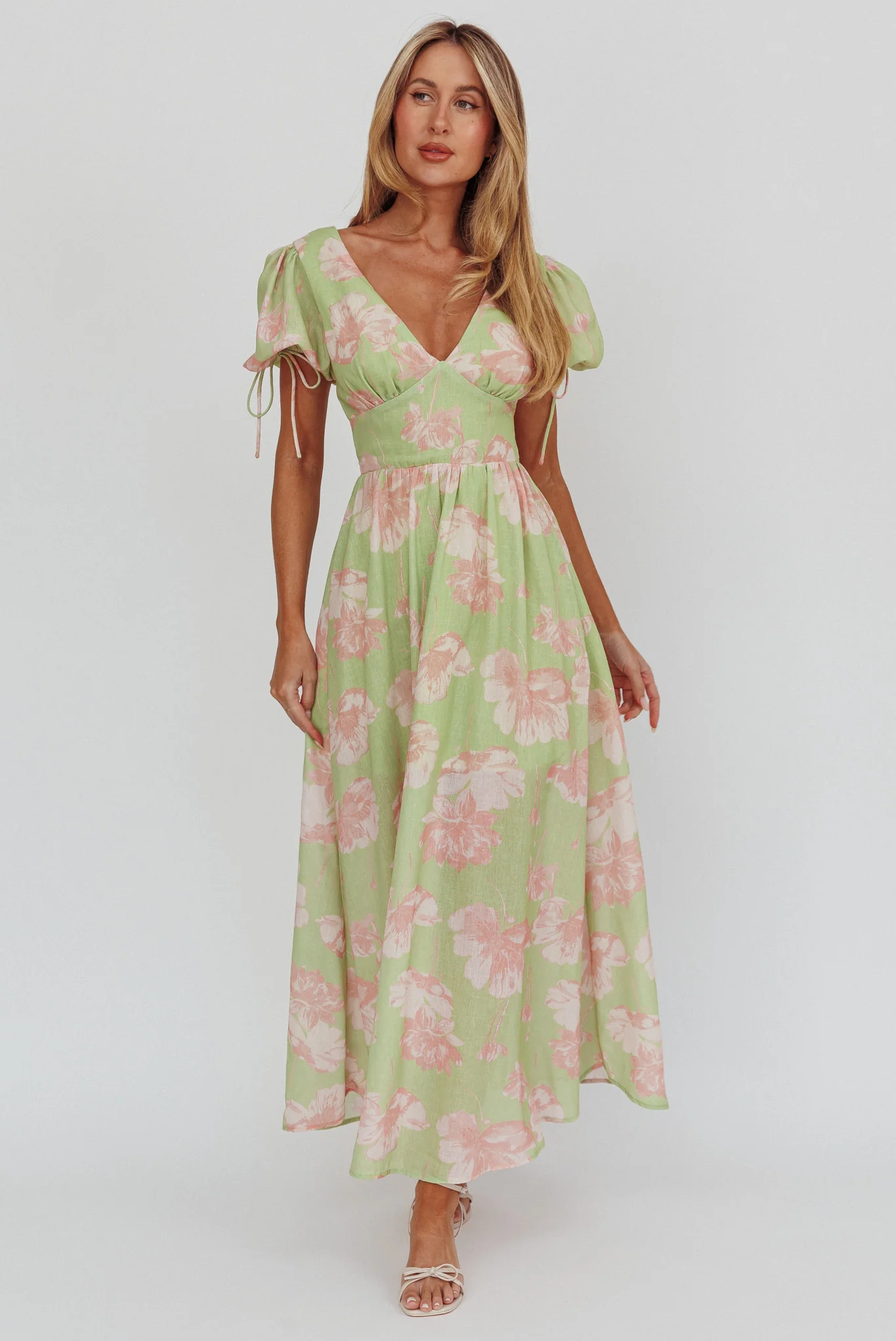 Loveberry Puff Sleeve A-Line Maxi Dress Green
