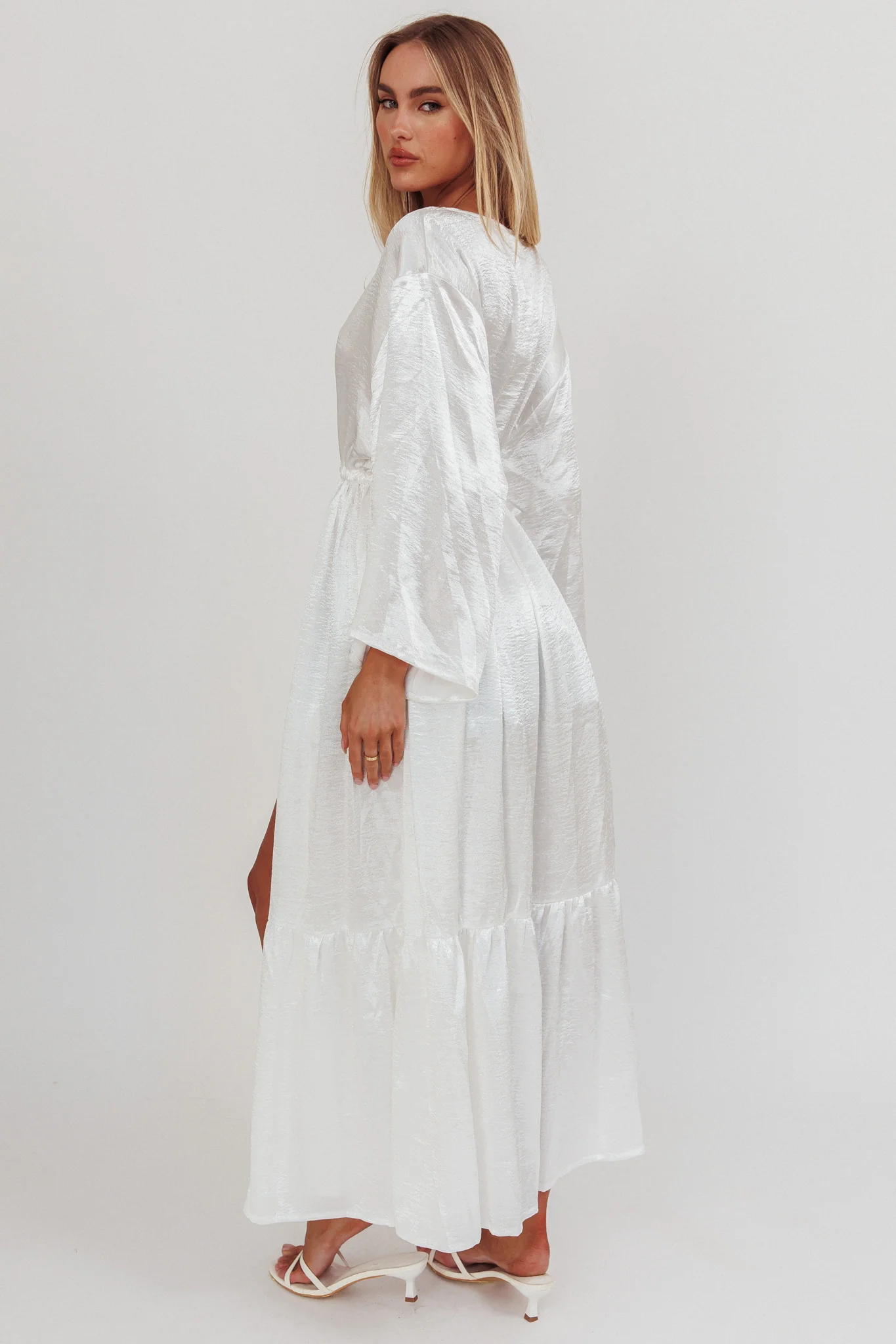 Good Advice Drawstring Waist Satin Robe Pearl