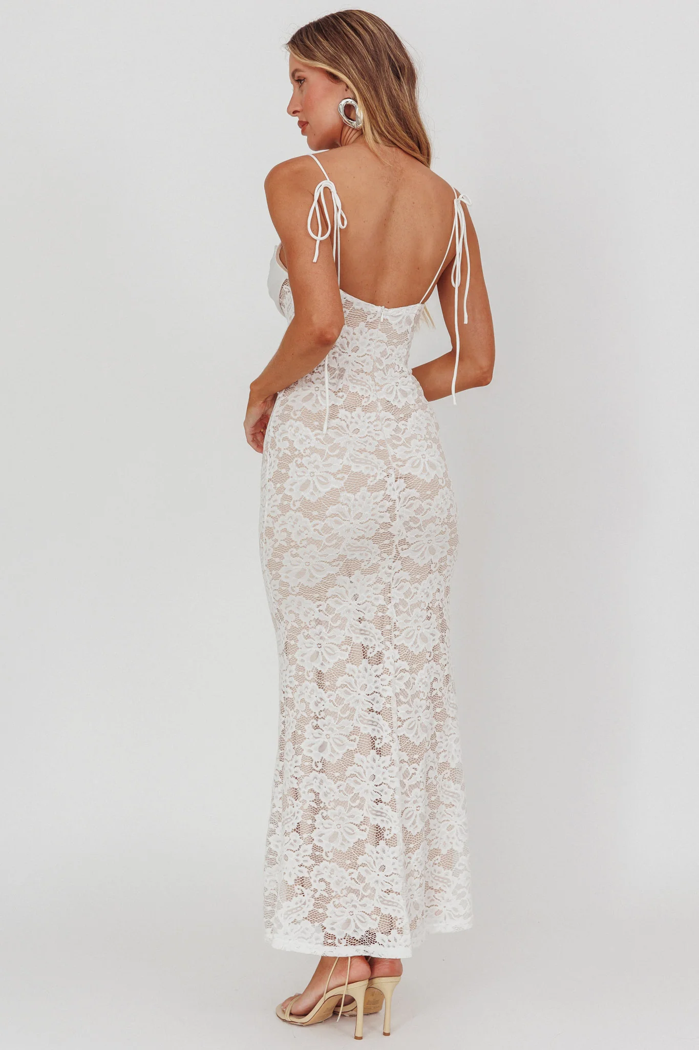 Melting Lace Maxi Dress White