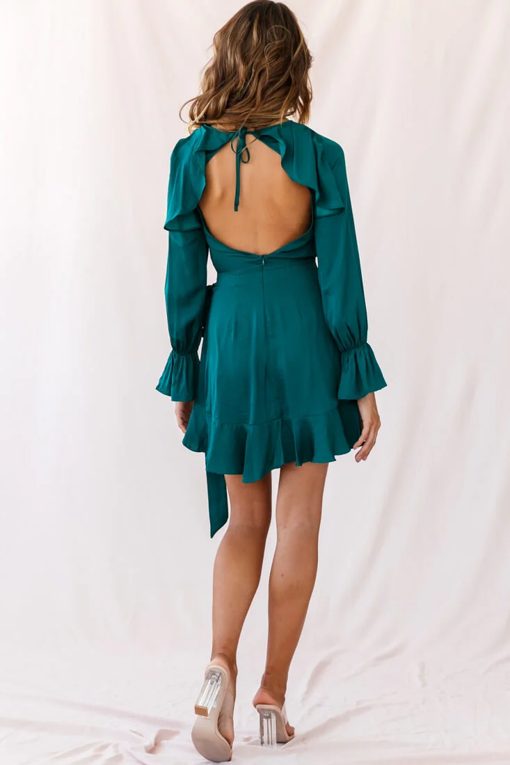 Darla Long Sleeve Satin Dress Forest Green