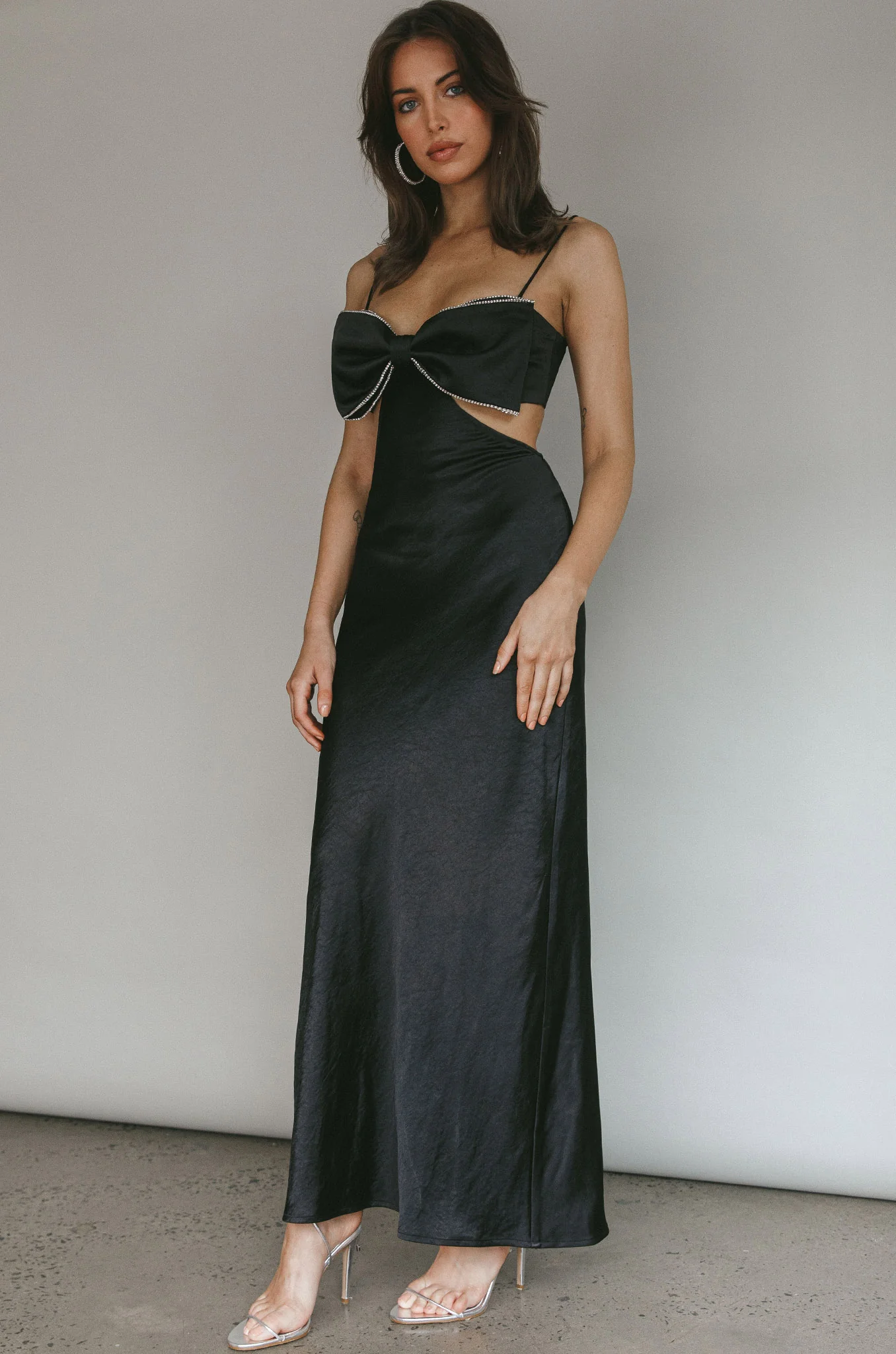 Aurelia Diamante Bow Maxi Dress Black