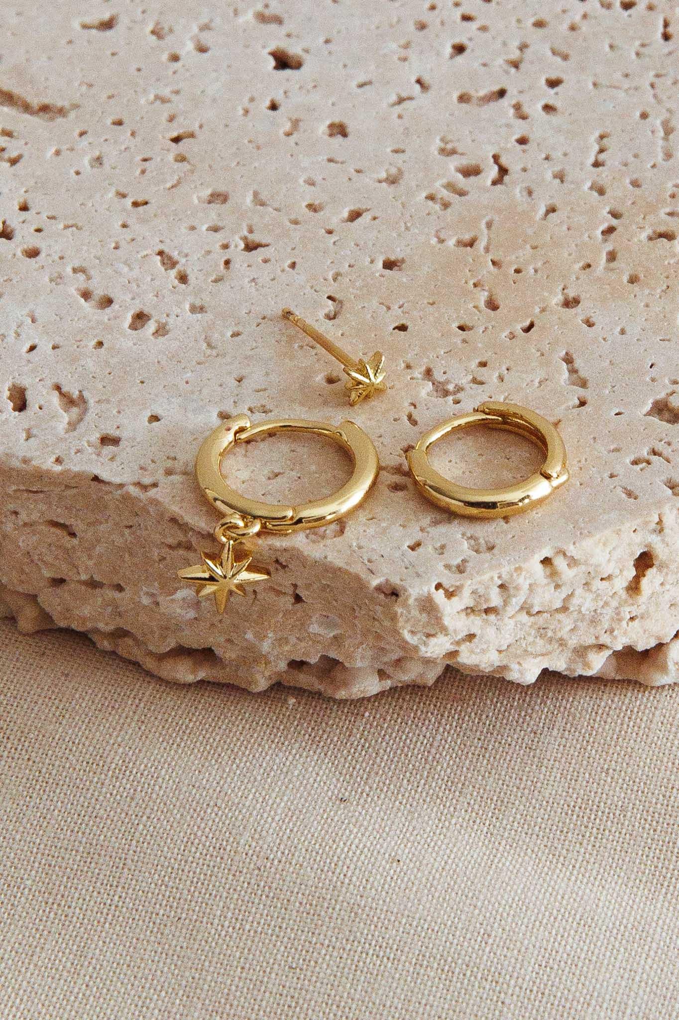 Star Burst Hoop Earrings Set Gold