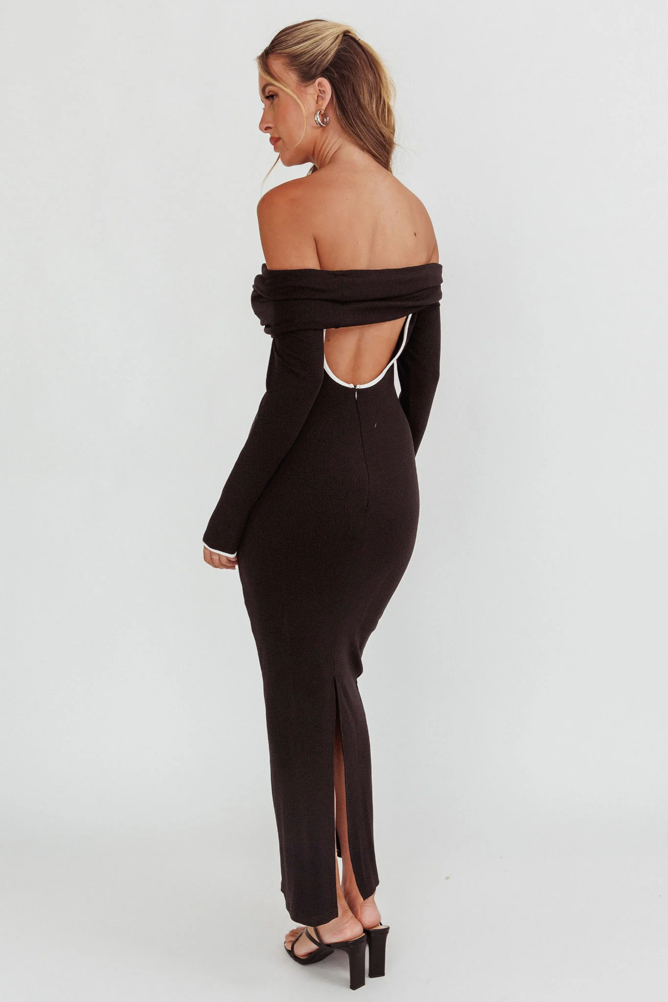 Genesis Off-Shoulder Long Sleeve Maxi Dress Black