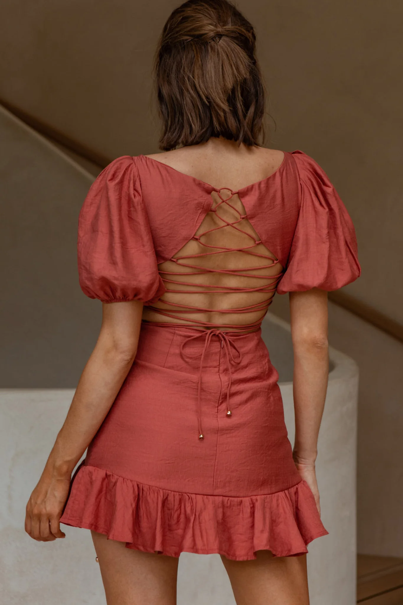 Rhode Puff Sleeve Strappy Back Dress Rose