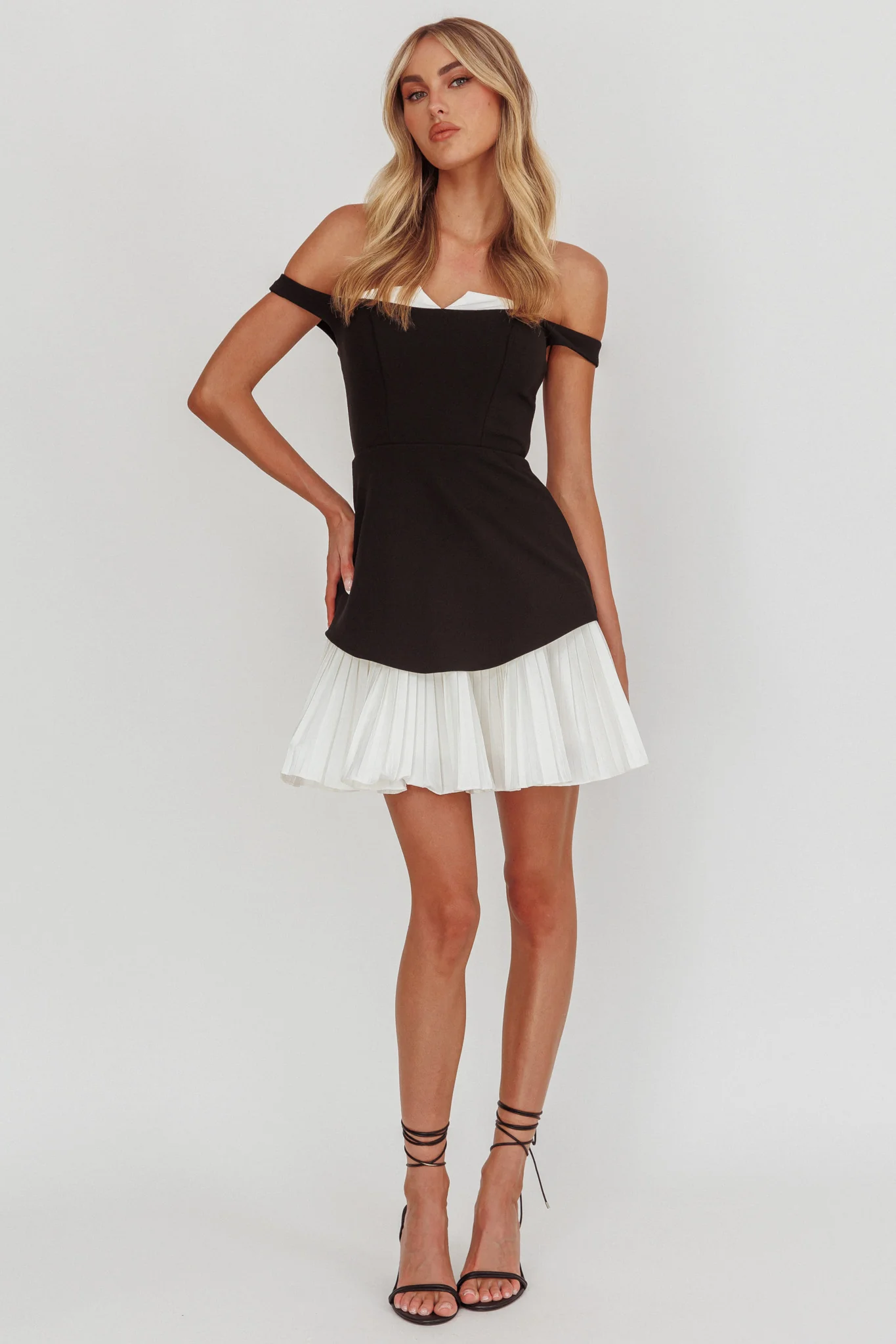 Devoted Love Pleat Hem Mini Dress Contrast Black