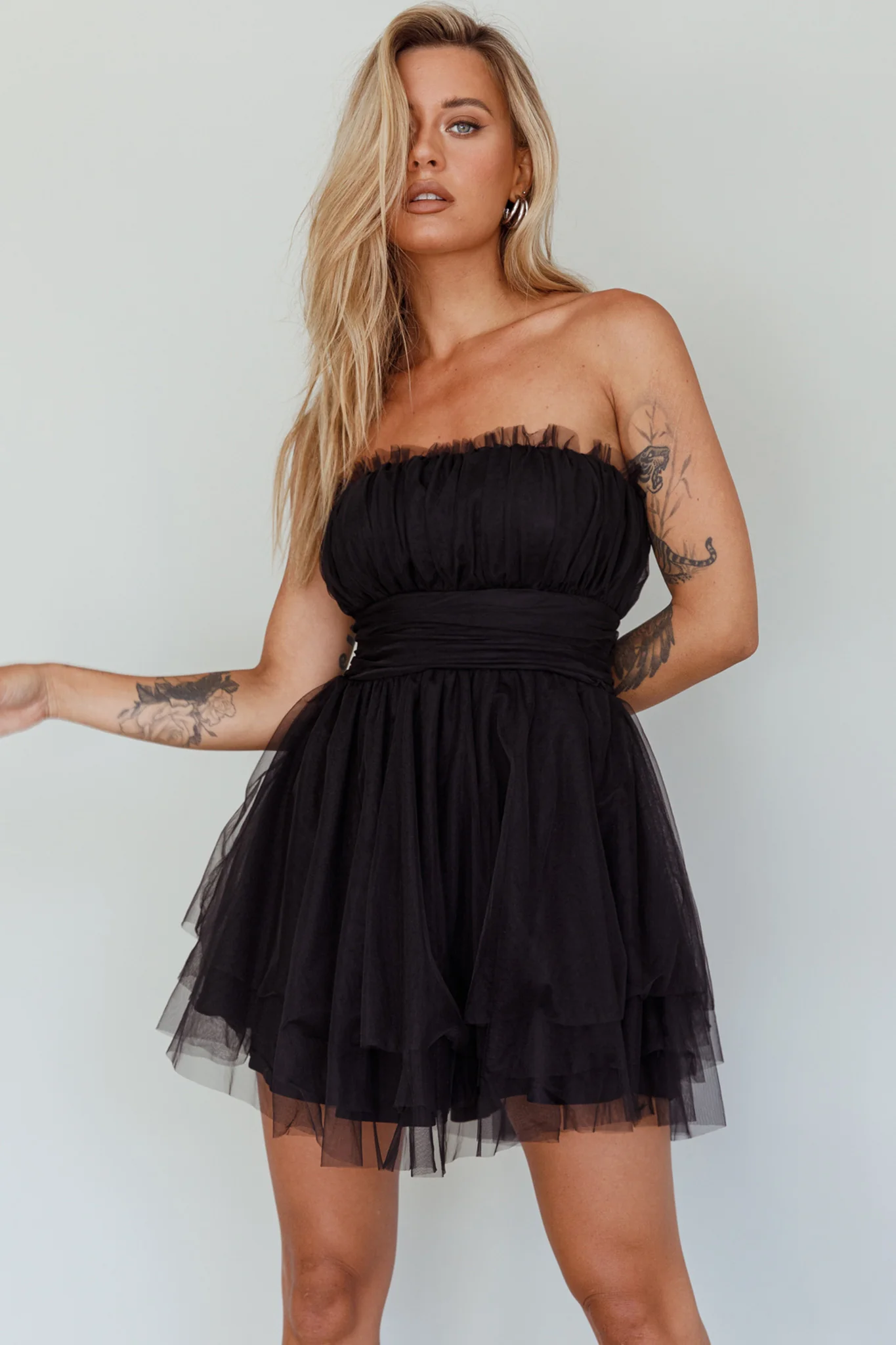 Fayette Strapless Mesh Mini Dress Black