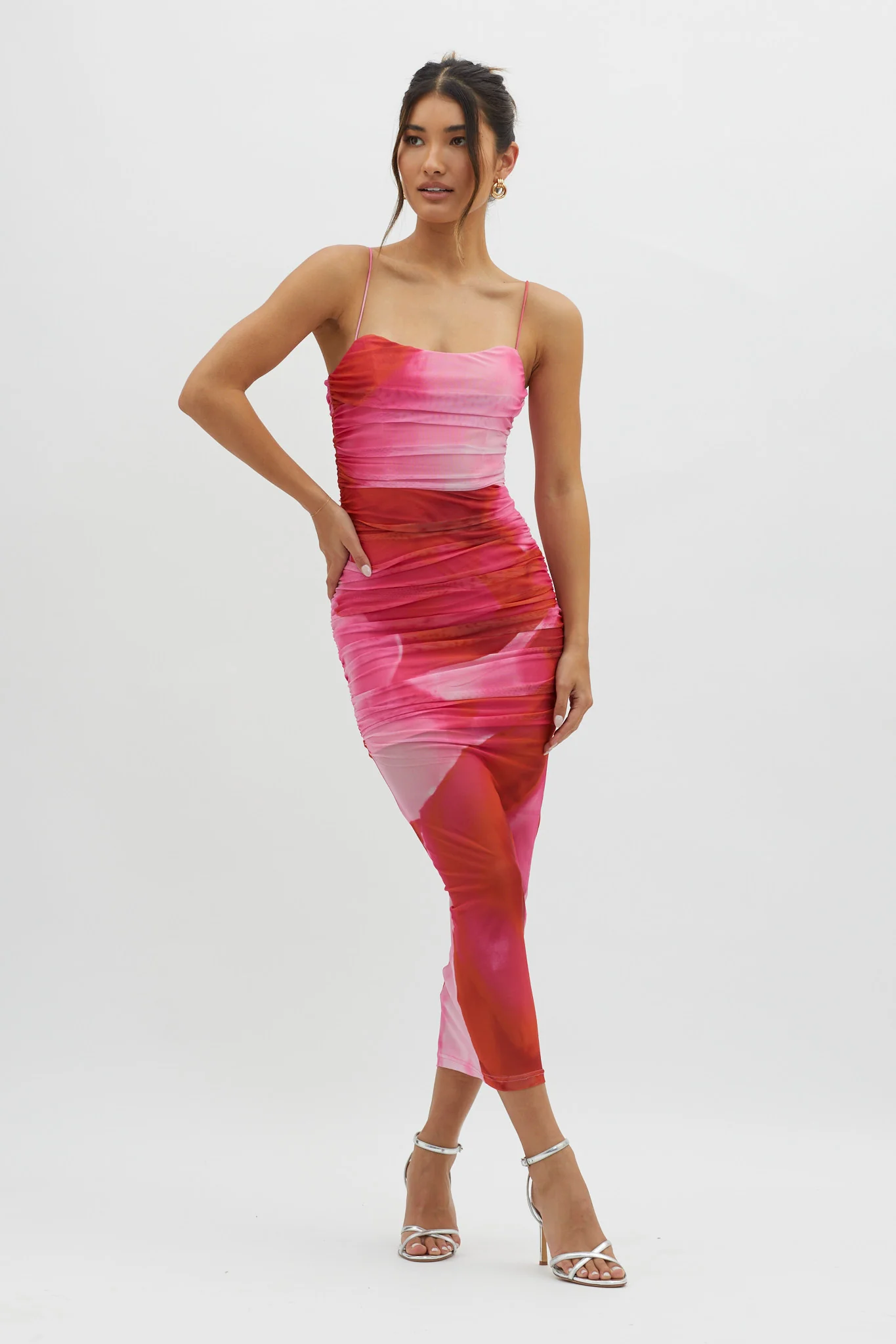 Logan Cami Strap Midi Dress Abstract Pink