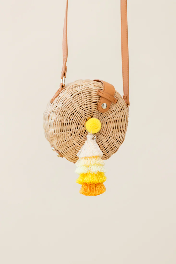 Tulum Woven Circle Tassel Trim Bag Yellow