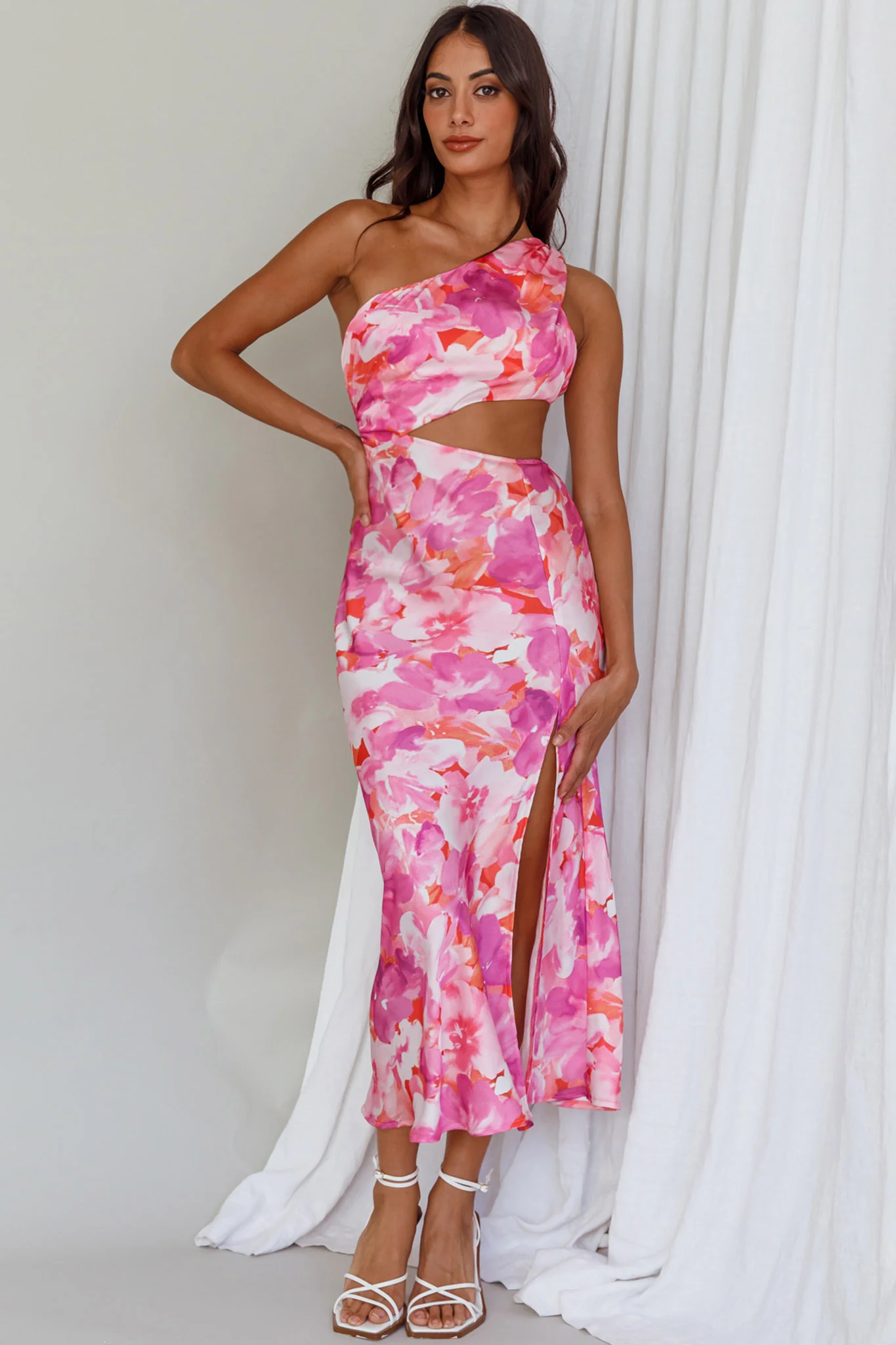 Cameron Cut-Out Midi Dress Floral Pink