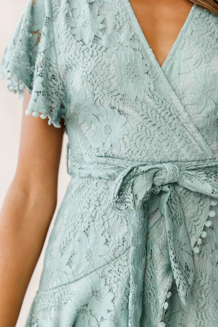 Cami Angel Sleeve Faux Wrap Dress Sage